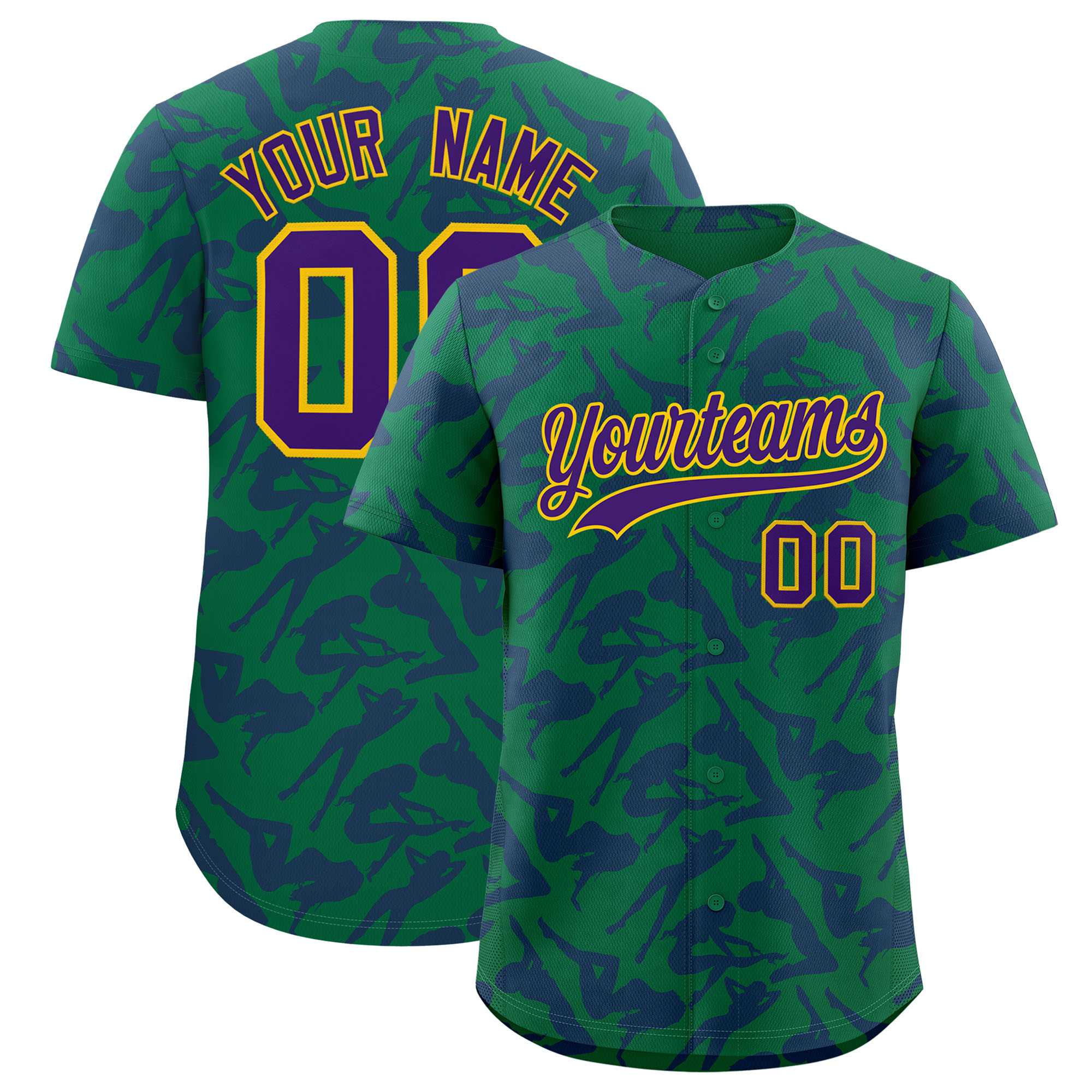 Custom Kelly Green Purple Playboy Graffiti Pattern Authentic Baseball Jersey