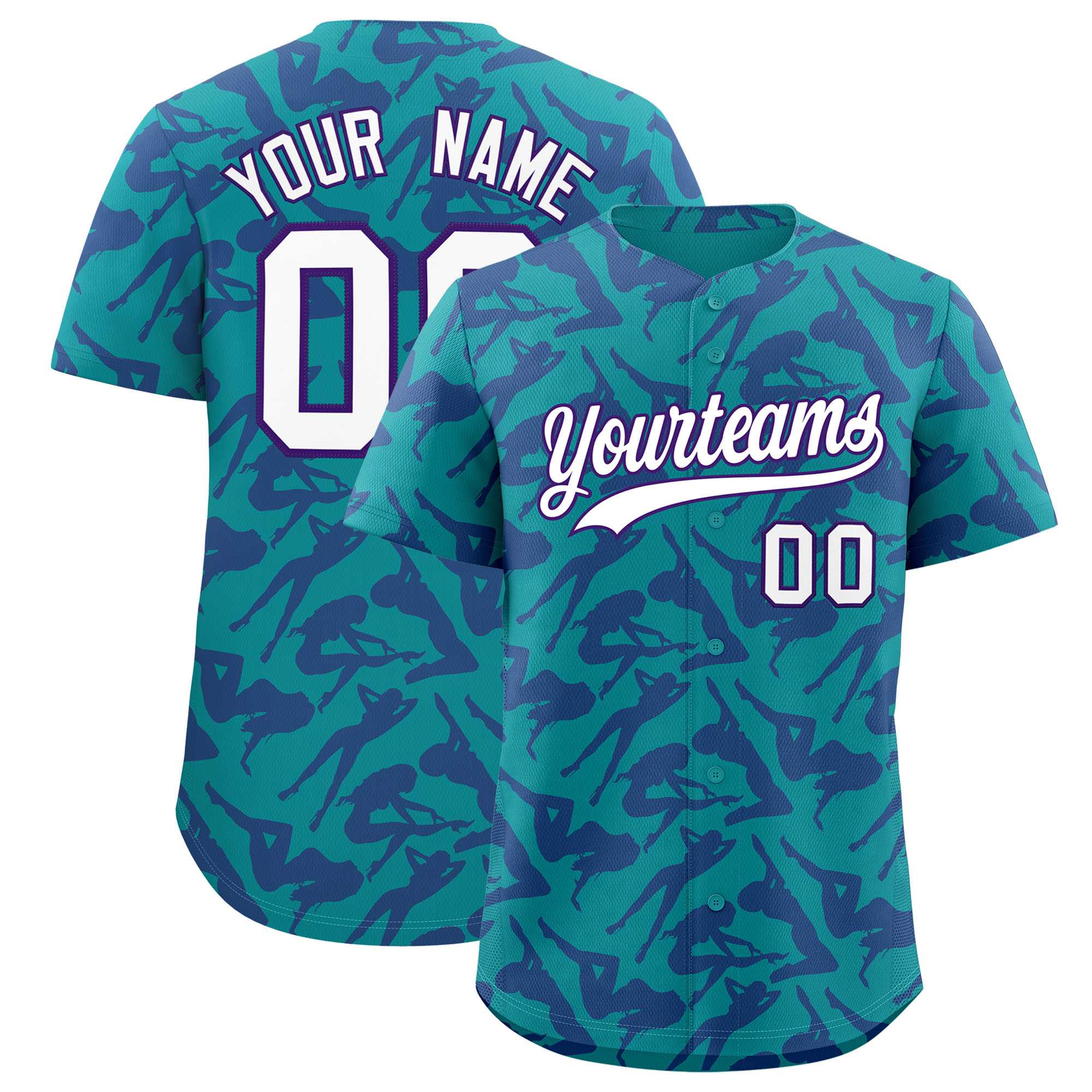 Custom Aqua Purple Playboy Graffiti Pattern Authentic Baseball Jersey