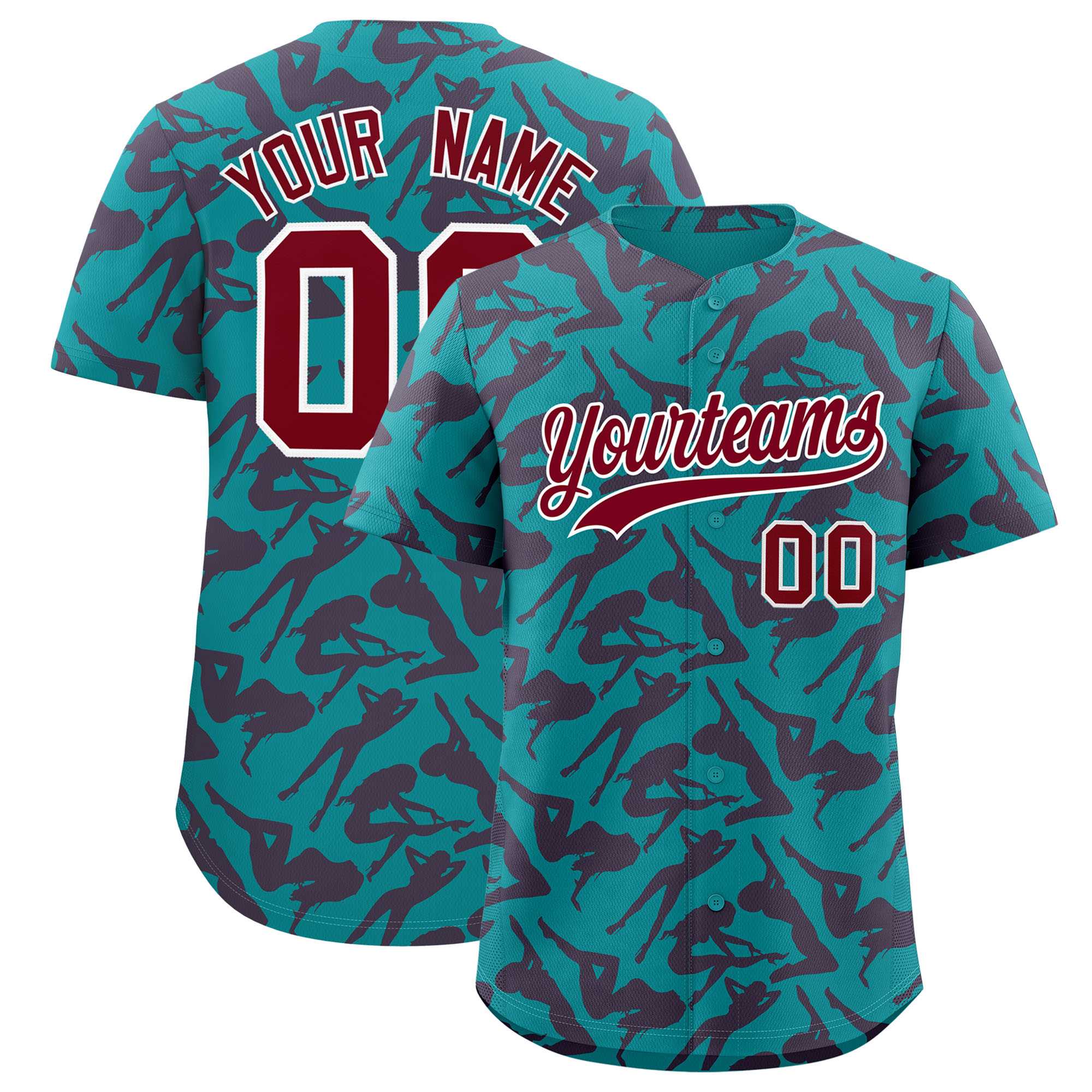 Custom Aqua Crimson Playboy Graffiti Pattern Authentic Baseball Jersey