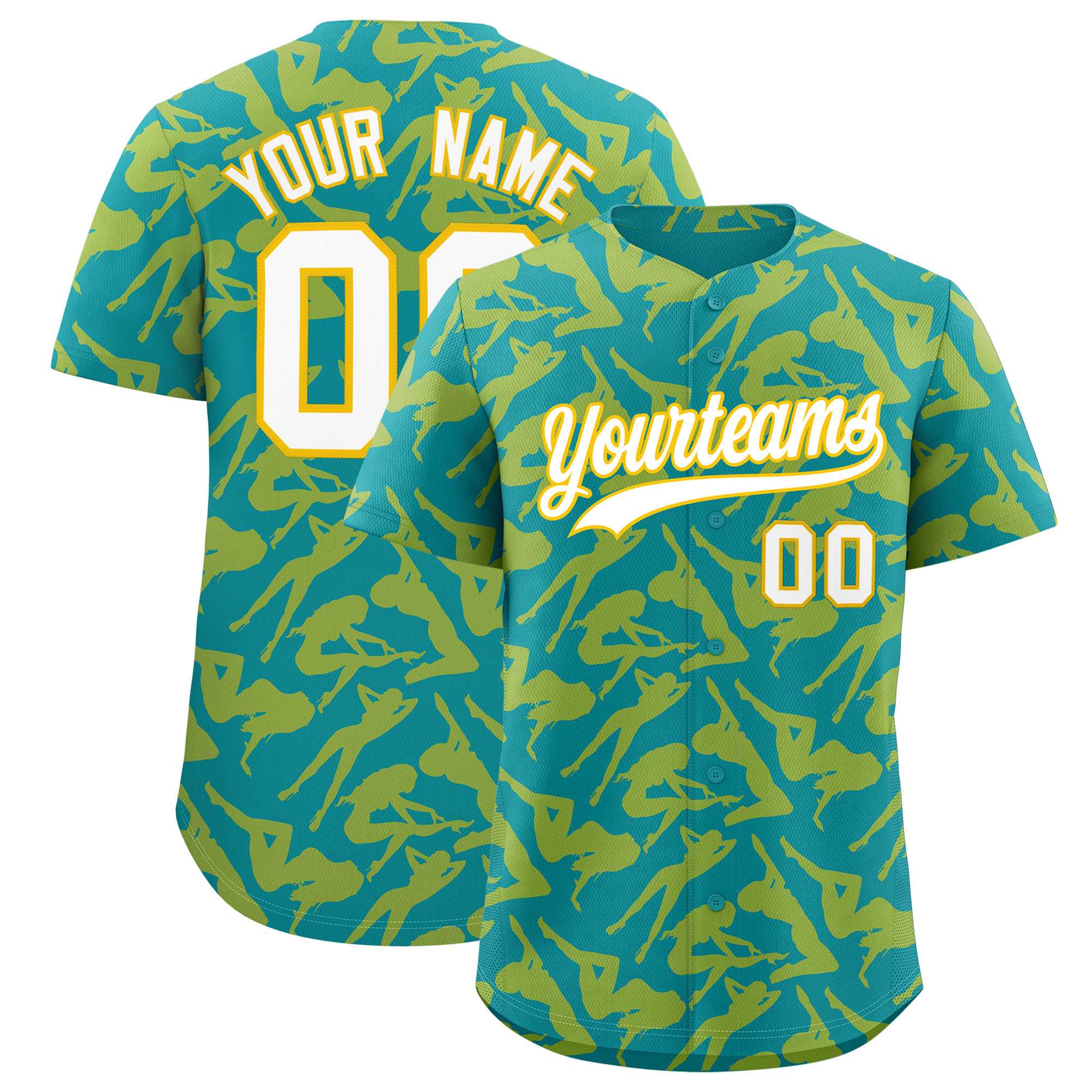 Custom Teal Gold Playboy Graffiti Pattern Authentic Baseball Jersey