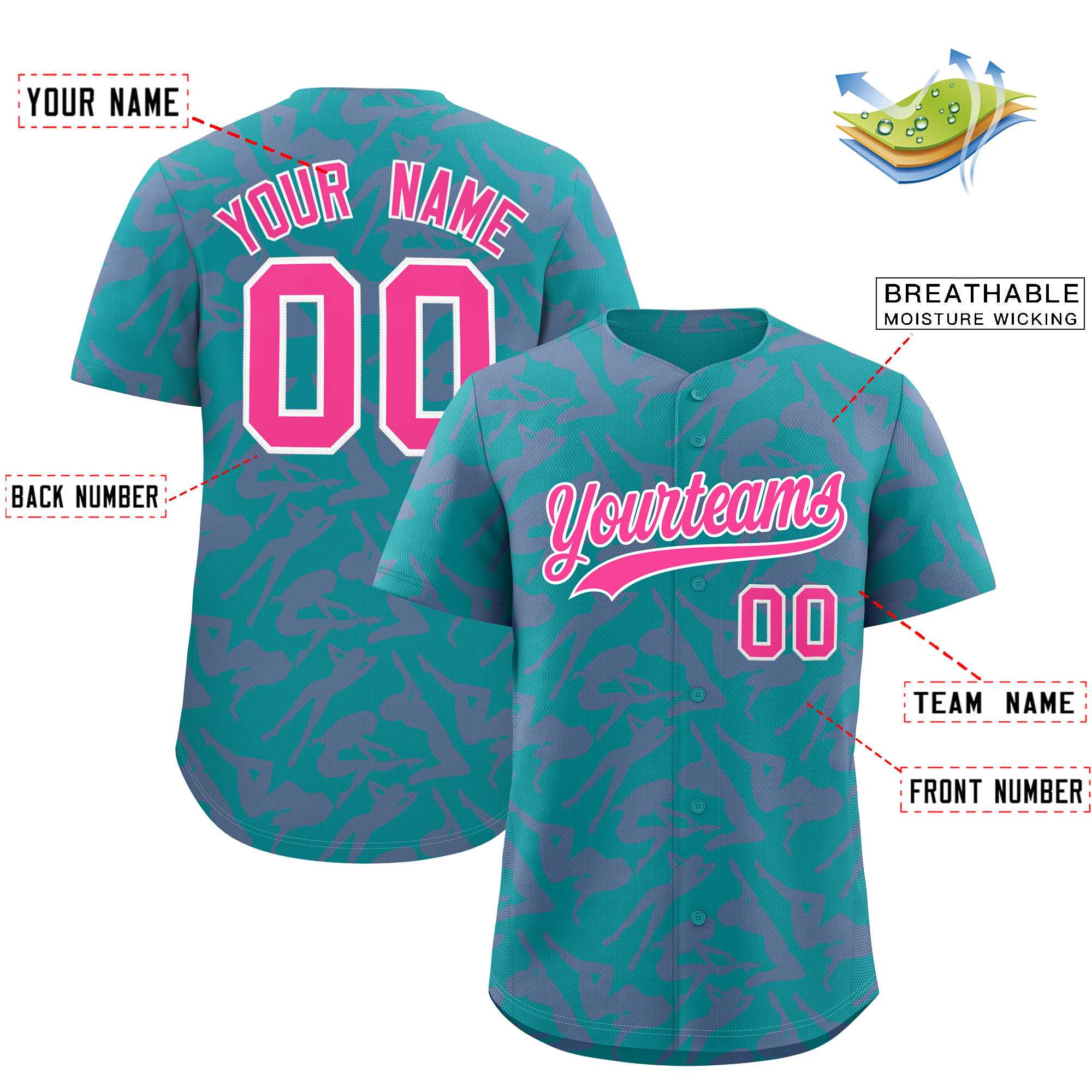 Custom Aqua Pink Playboy Graffiti Pattern Authentic Baseball Jersey