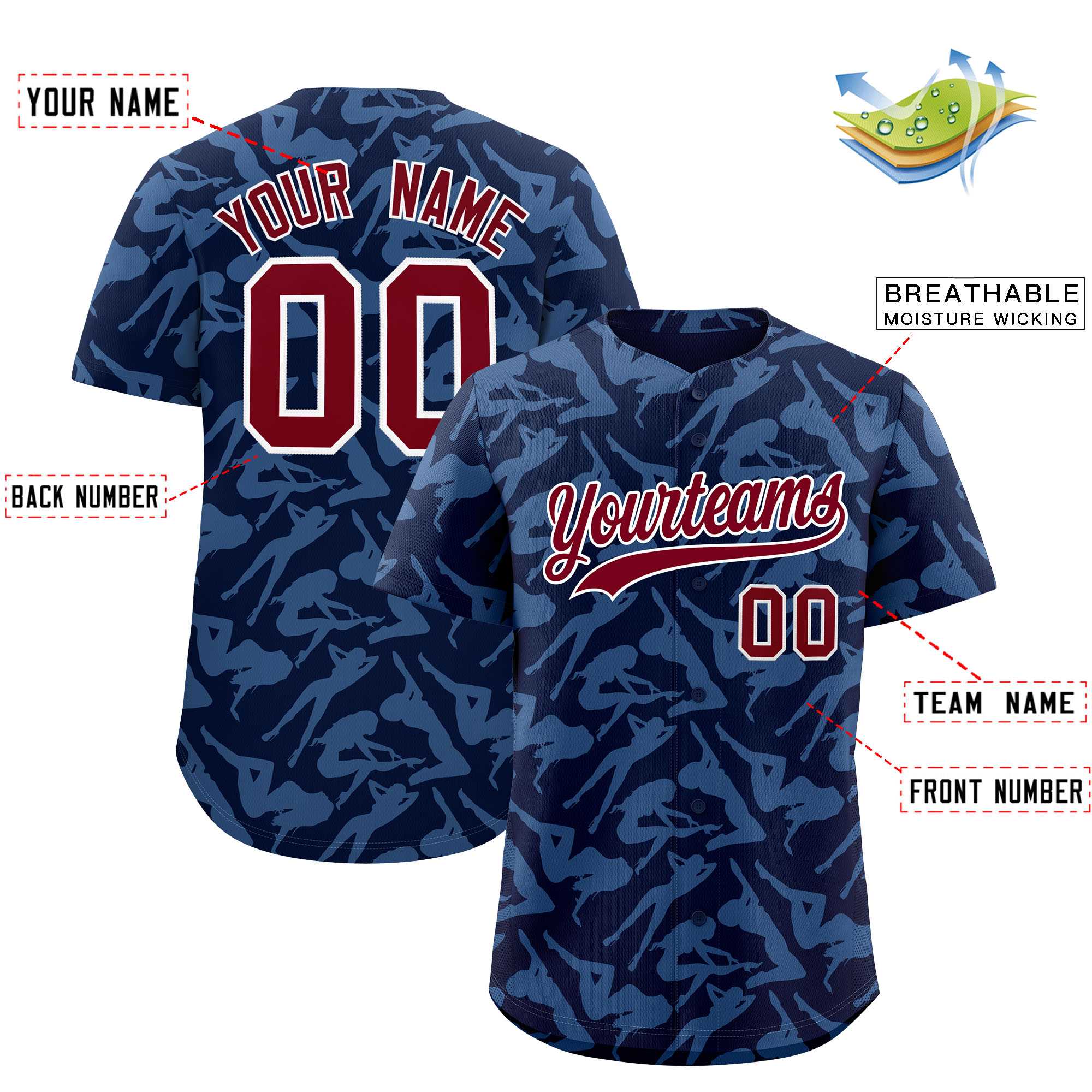 Custom Navy Light Blue Playboy Graffiti Pattern Authentic Baseball Jersey