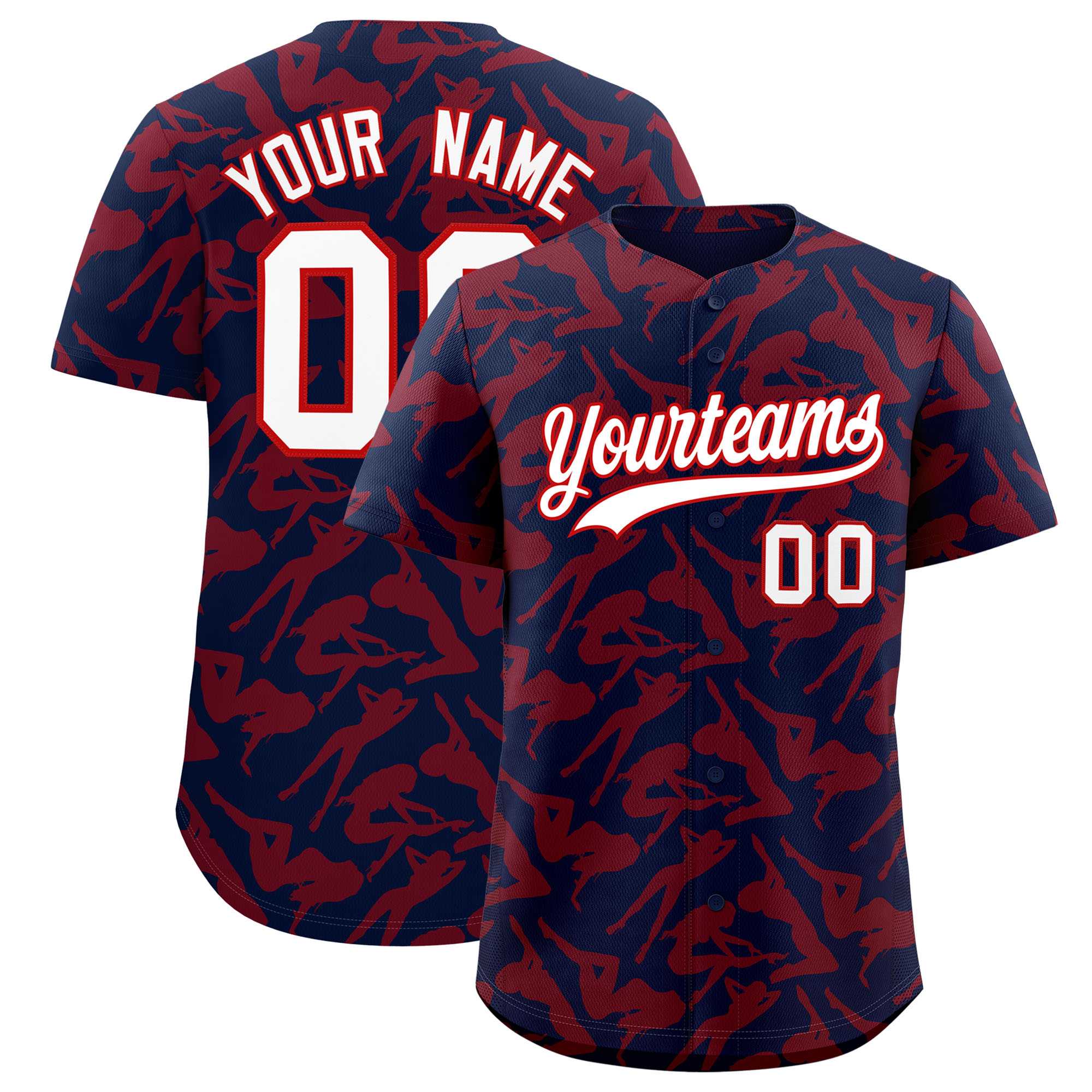 Custom Navy Red Playboy Graffiti Pattern Authentic Baseball Jersey