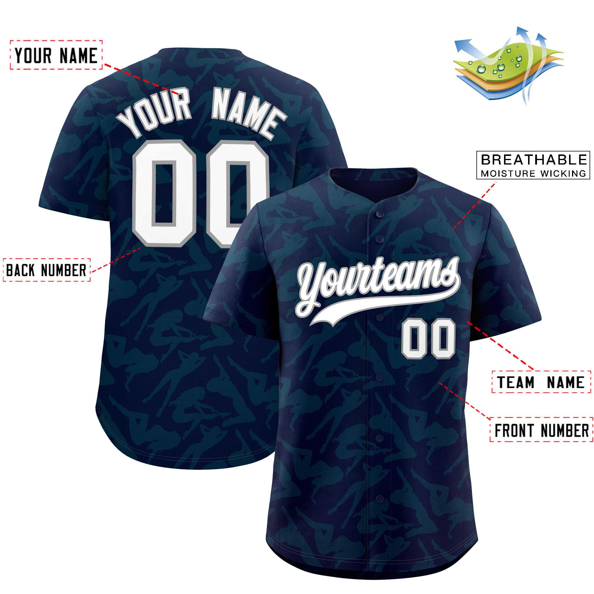 Custom Navy Aqua Playboy Graffiti Pattern Authentic Baseball Jersey