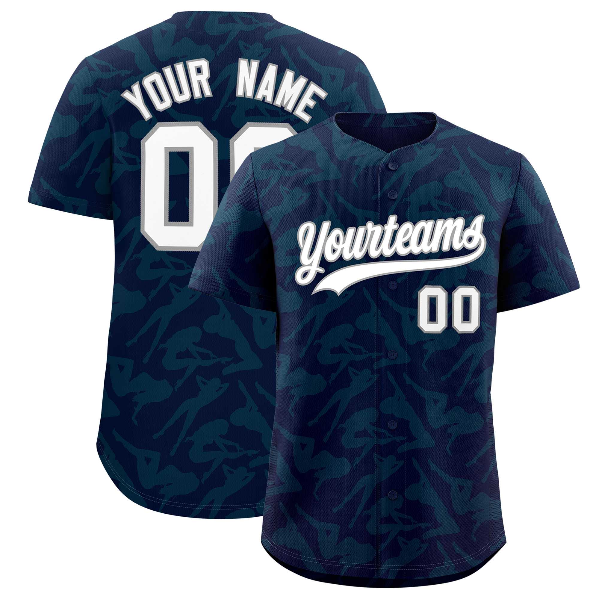 Custom Navy Aqua Playboy Graffiti Pattern Authentic Baseball Jersey