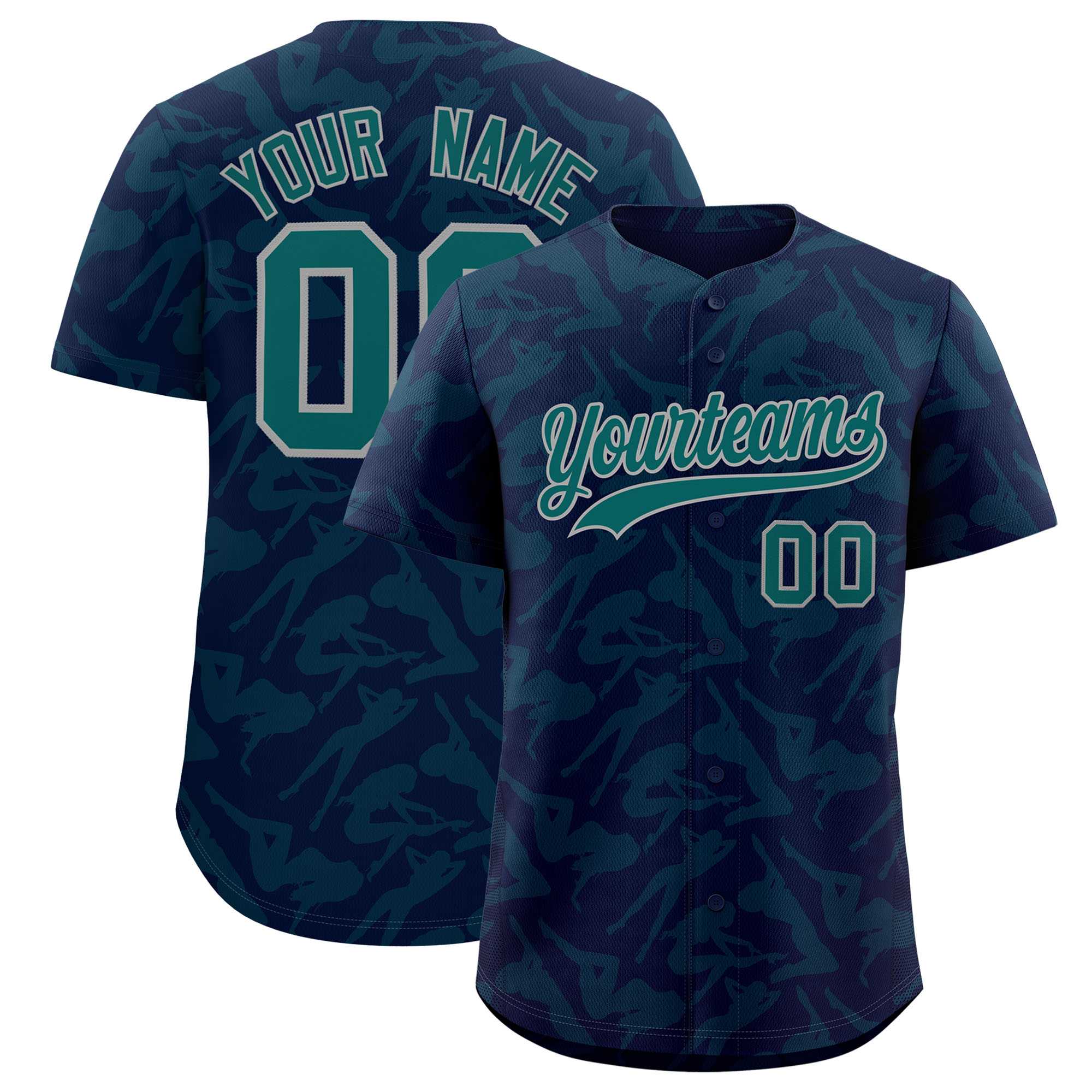 Custom Navy Aqua Playboy Graffiti Pattern Authentic Baseball Jersey