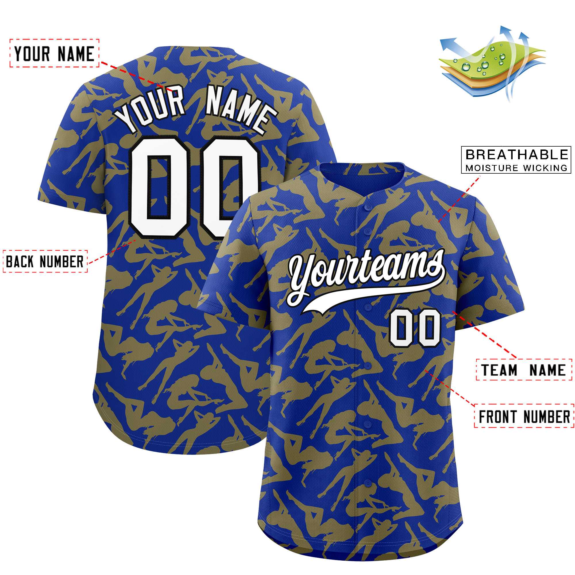 Custom Royal Gold Playboy Graffiti Pattern Authentic Baseball Jersey