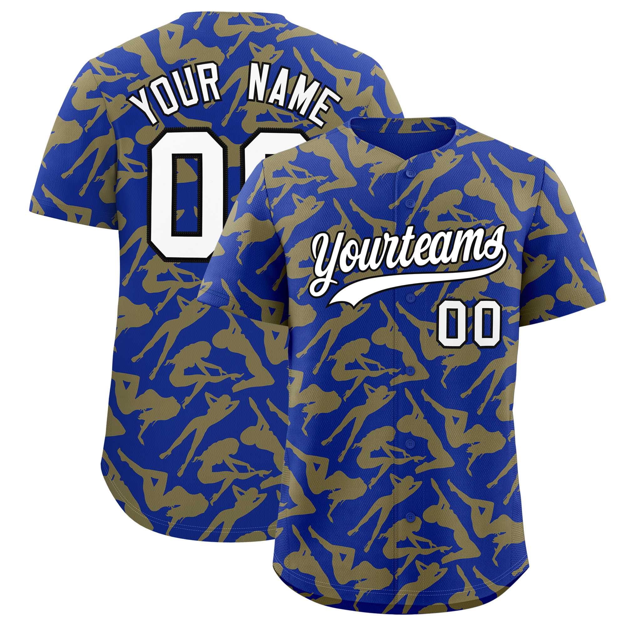 Custom Royal Gold Playboy Graffiti Pattern Authentic Baseball Jersey