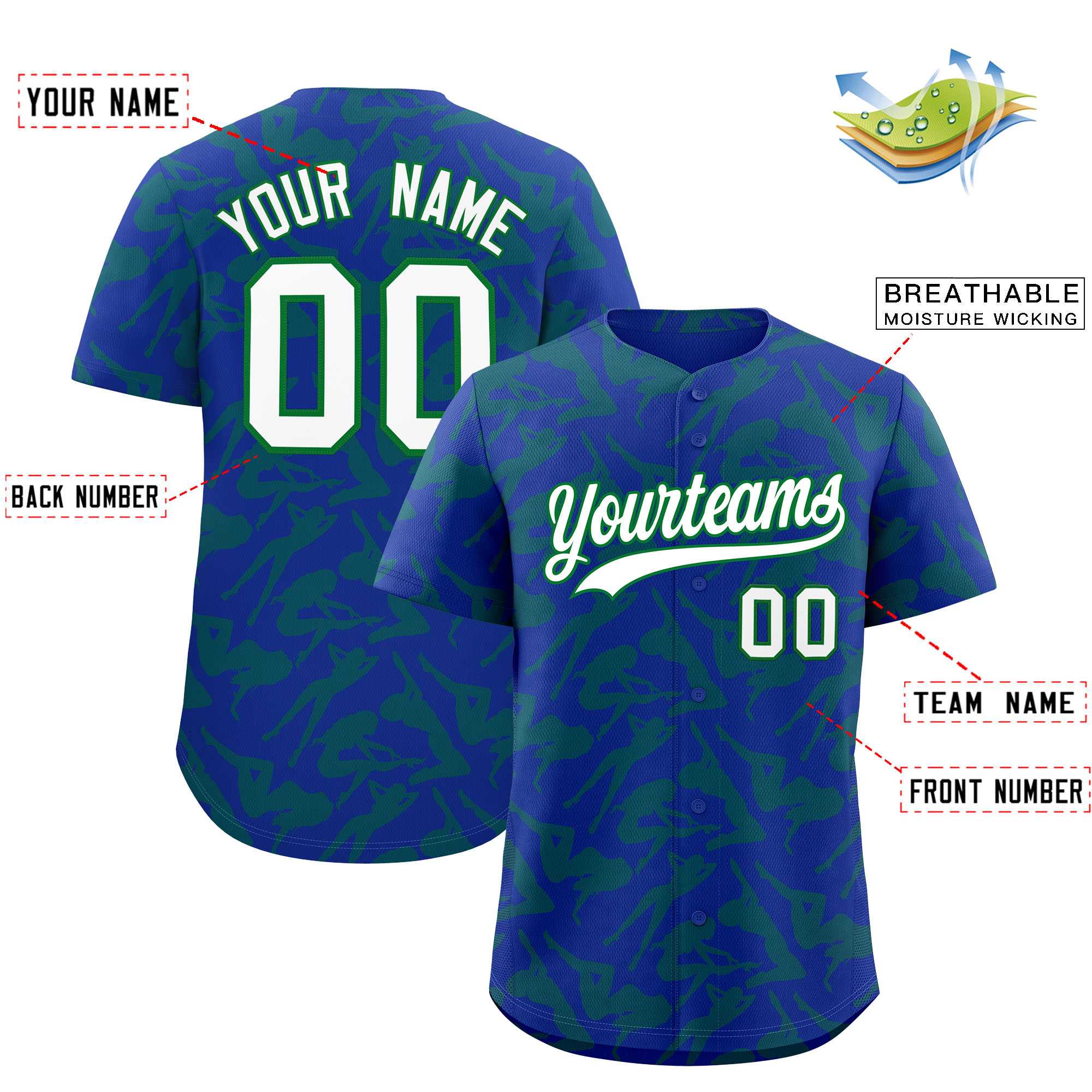 Custom Royal Kelly Green Playboy Graffiti Pattern Authentic Baseball Jersey