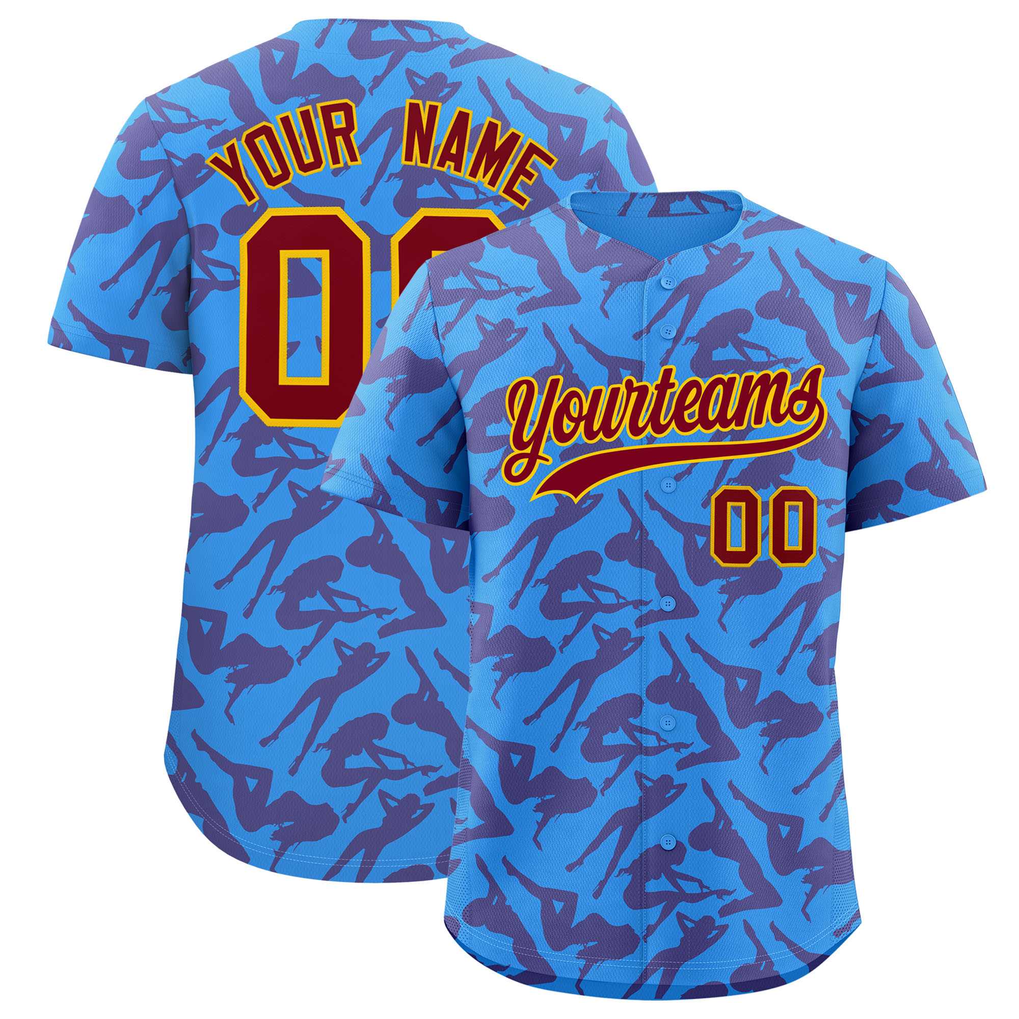 Custom Powder Blue Crimson Playboy Graffiti Pattern Authentic Baseball Jersey