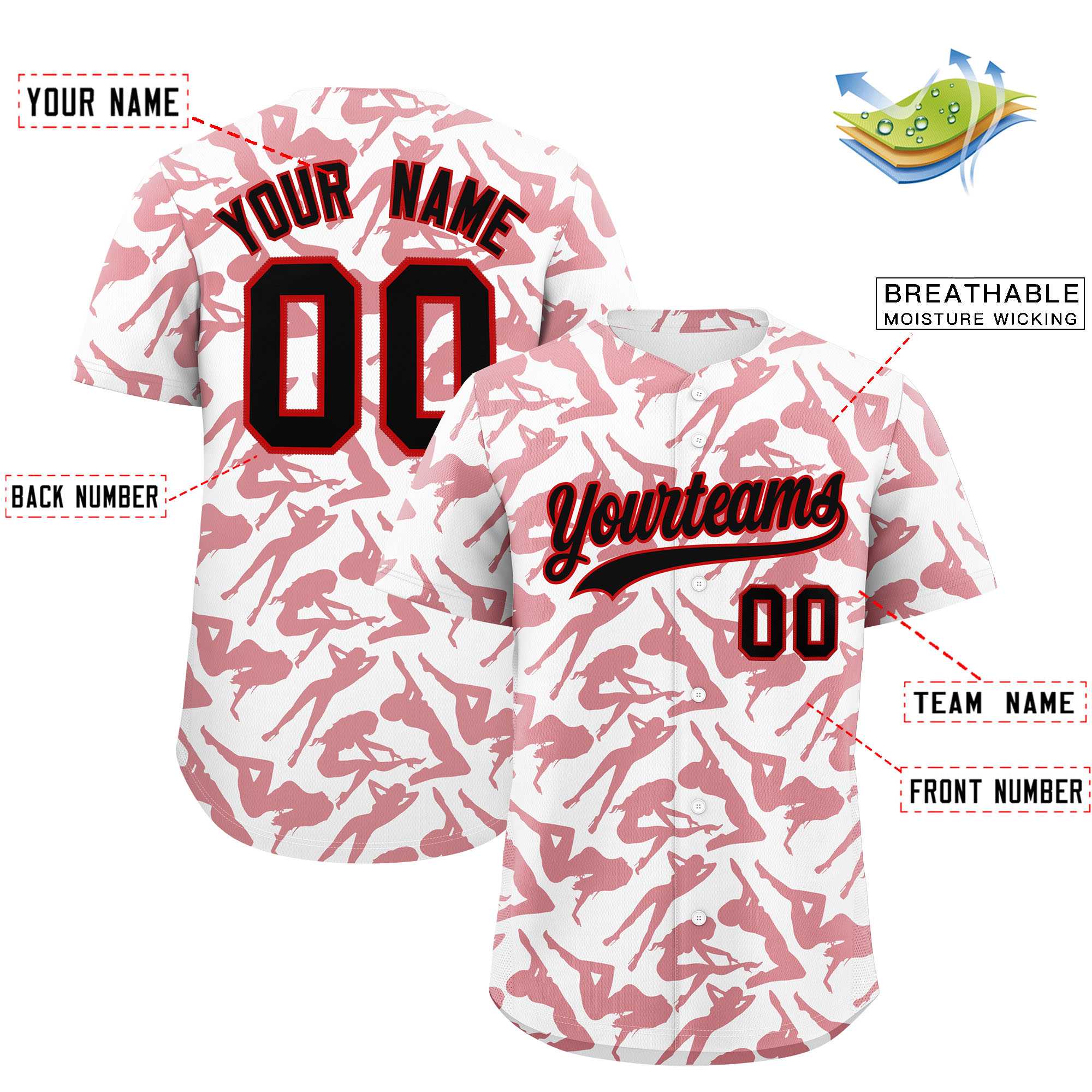 Custom White Red Playboy Graffiti Pattern Authentic Baseball Jersey