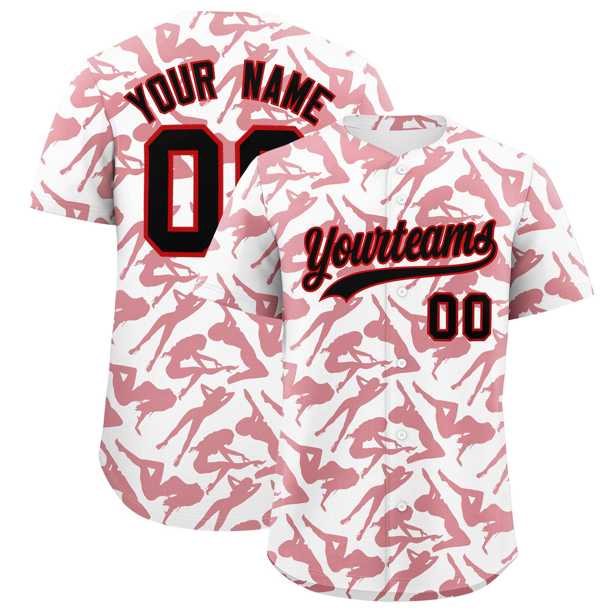 Custom White Red Playboy Graffiti Pattern Authentic Baseball Jersey