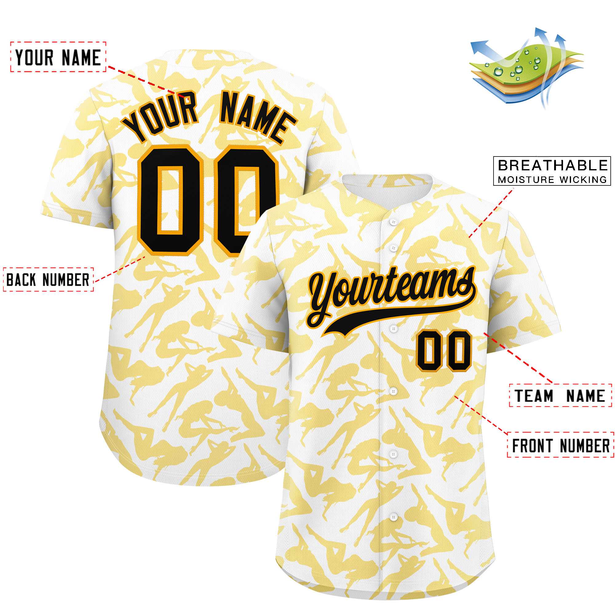 Custom White Gold Playboy Graffiti Pattern Authentic Baseball Jersey