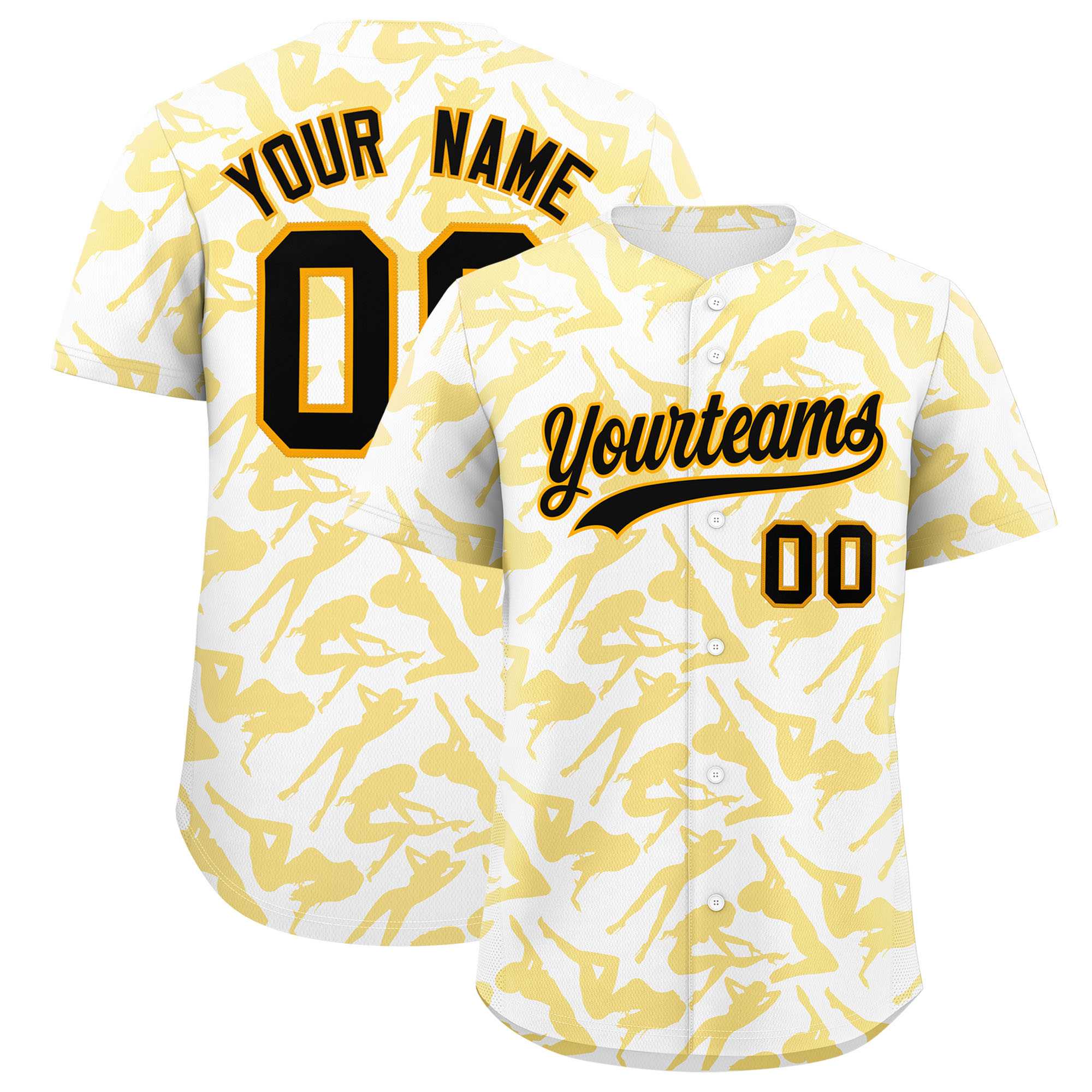 Custom White Gold Playboy Graffiti Pattern Authentic Baseball Jersey