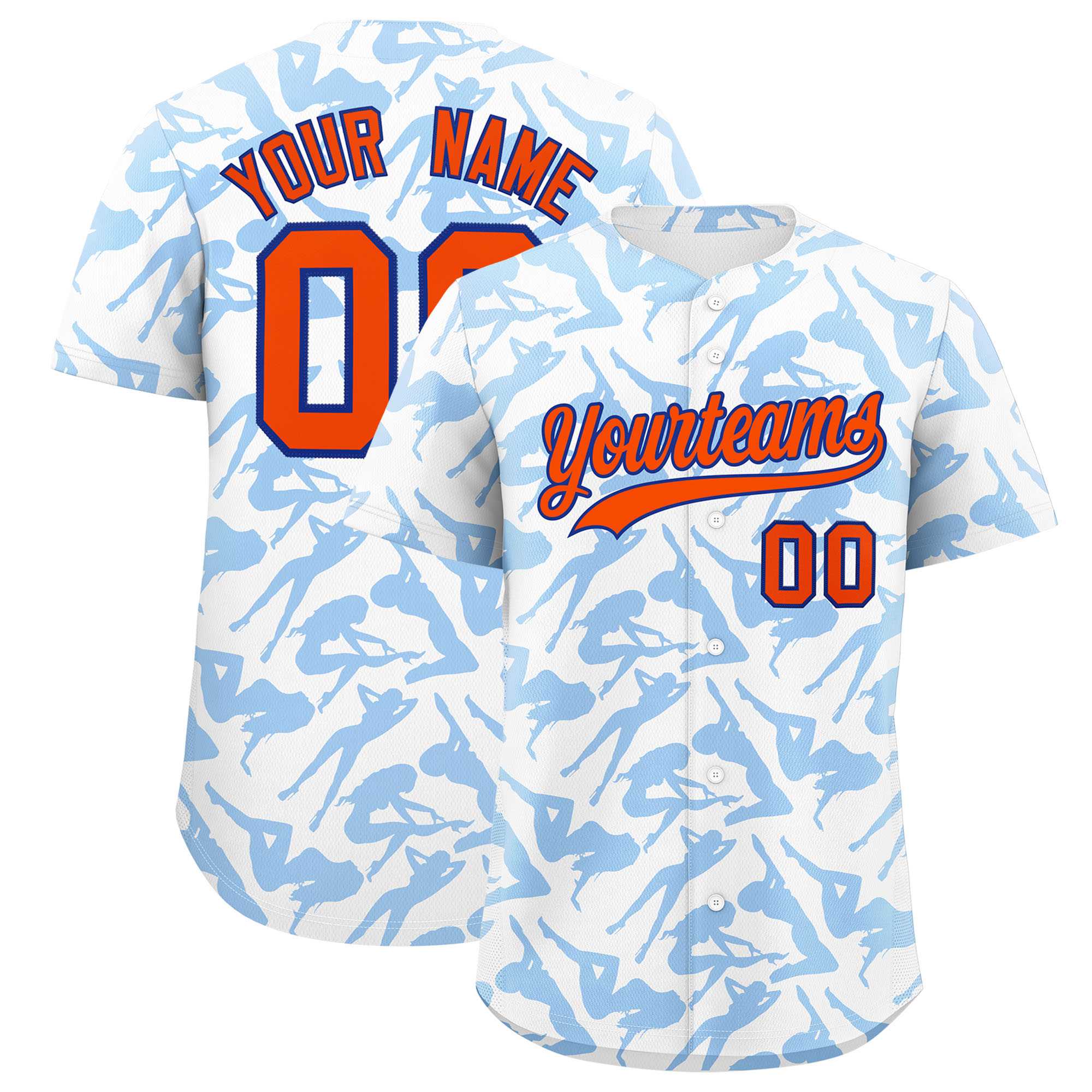 Custom White Powder Blue Playboy Graffiti Pattern Authentic Baseball Jersey