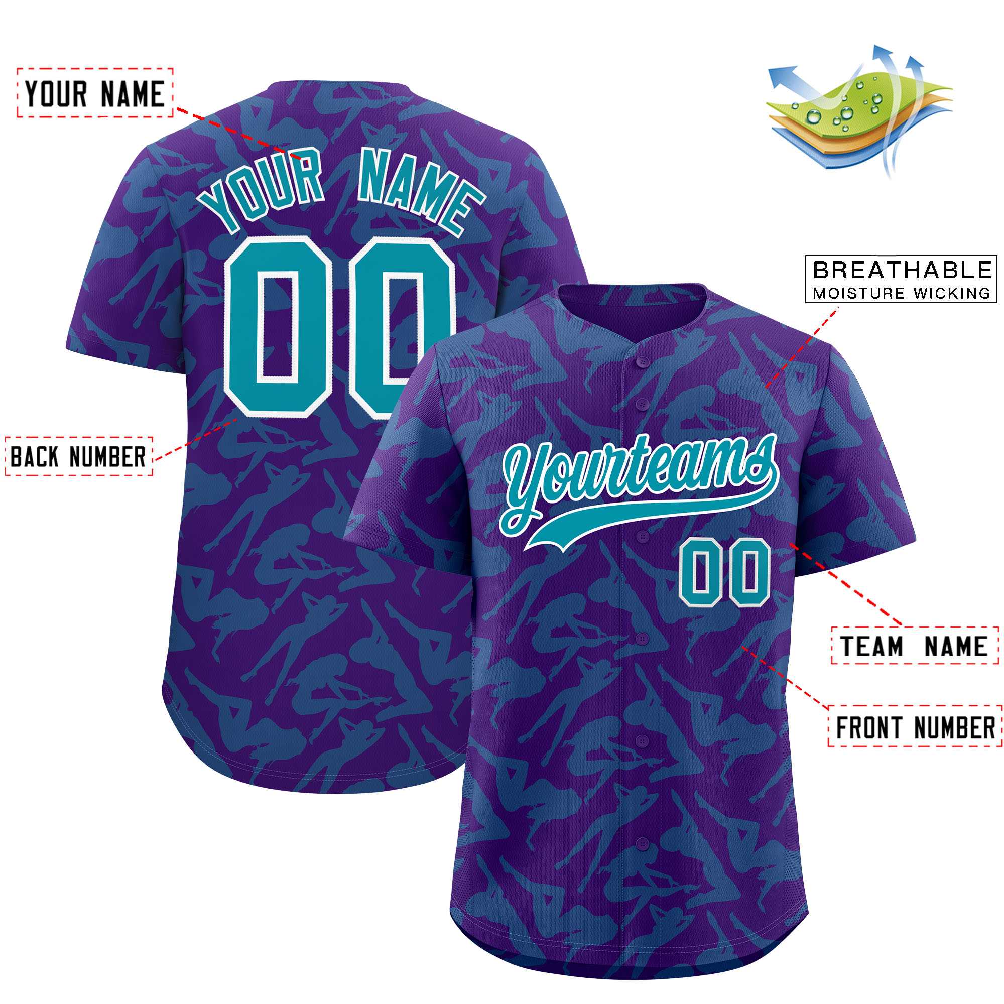 Custom Purple Aqua Playboy Graffiti Pattern Authentic Baseball Jersey