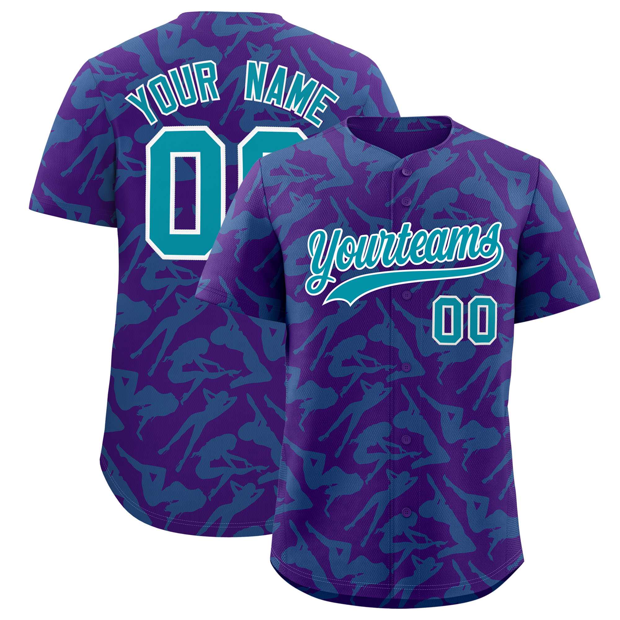 Custom Purple Aqua Playboy Graffiti Pattern Authentic Baseball Jersey