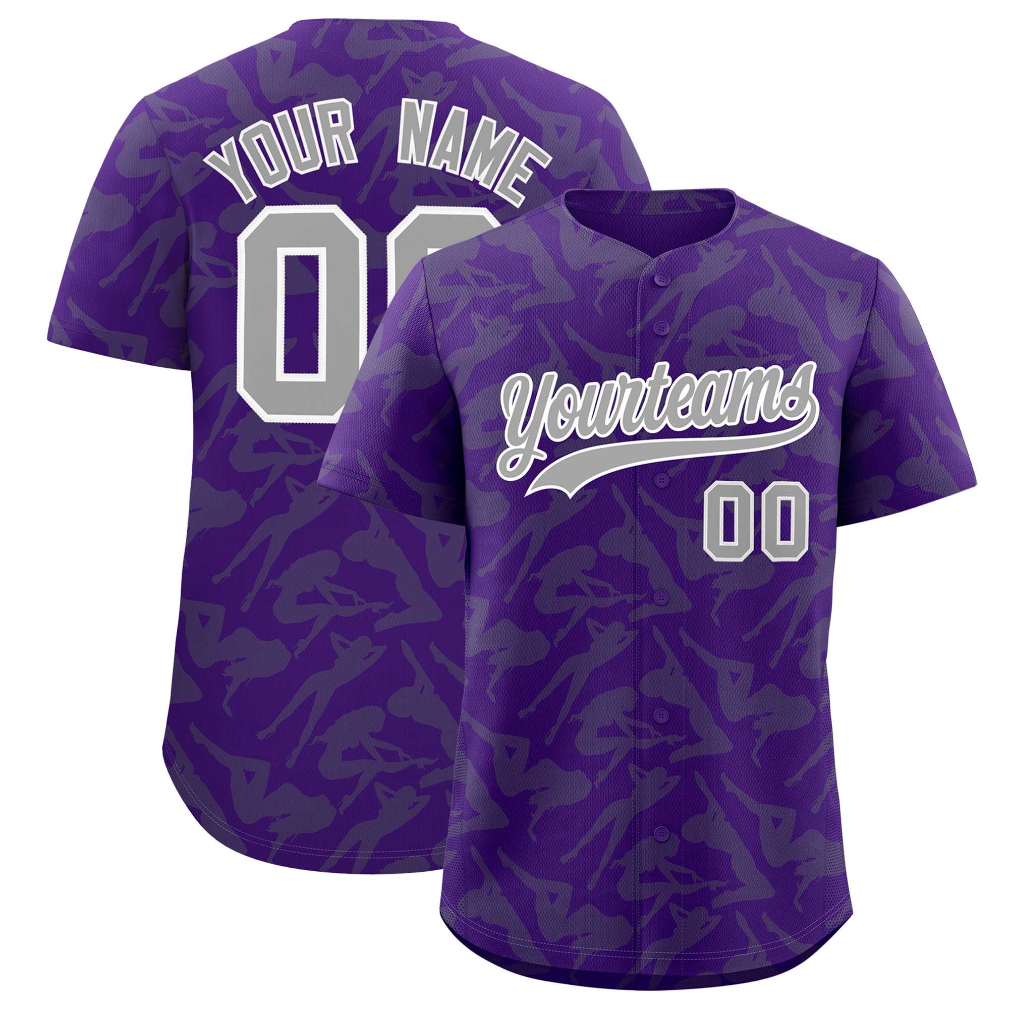 Custom Purple Gray Playboy Graffiti Pattern Authentic Baseball Jersey