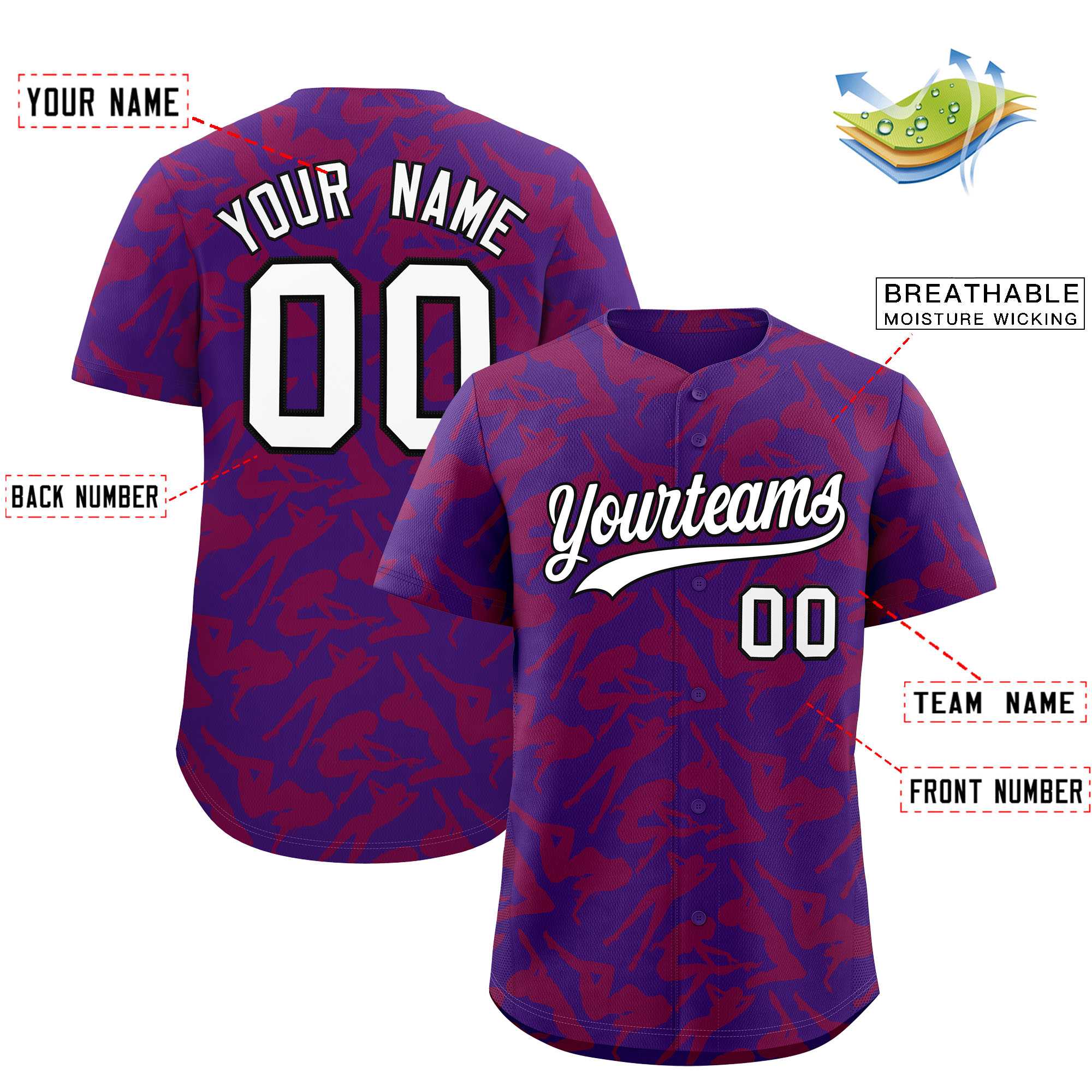 Custom Purple Red Playboy Graffiti Pattern Authentic Baseball Jersey