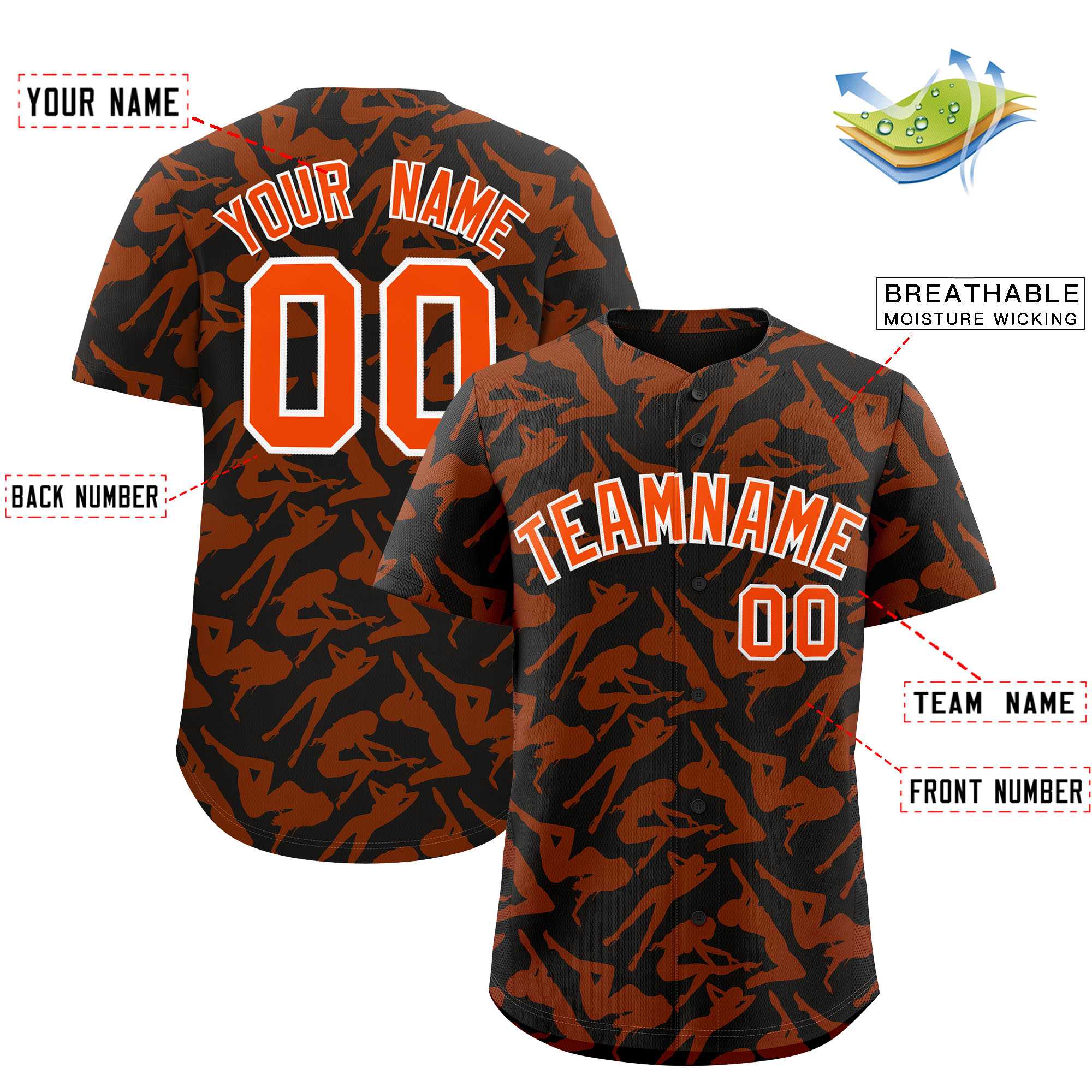 Custom Black Orange Playboy Graffiti Pattern Authentic Baseball Jersey