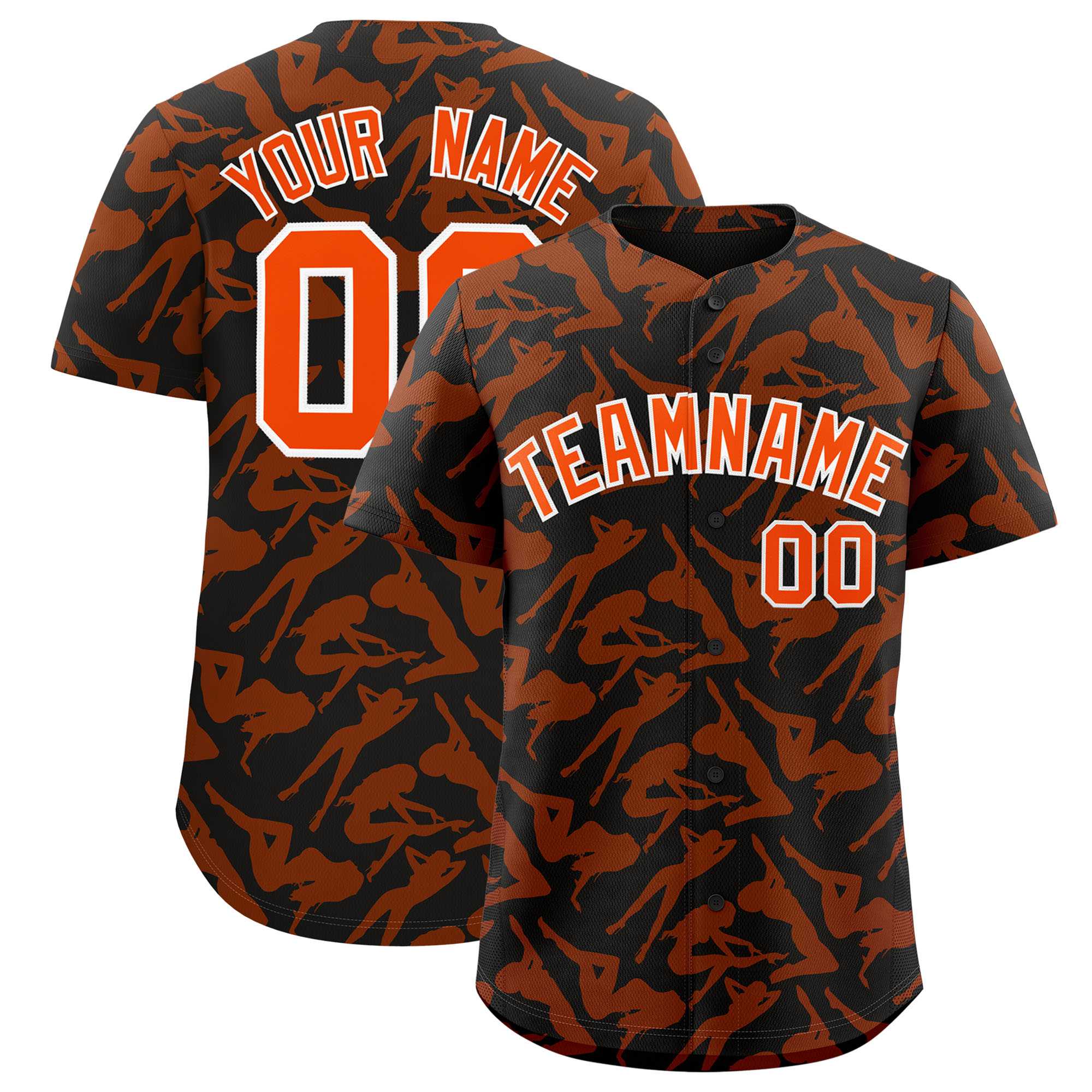 Custom Black Orange Playboy Graffiti Pattern Authentic Baseball Jersey