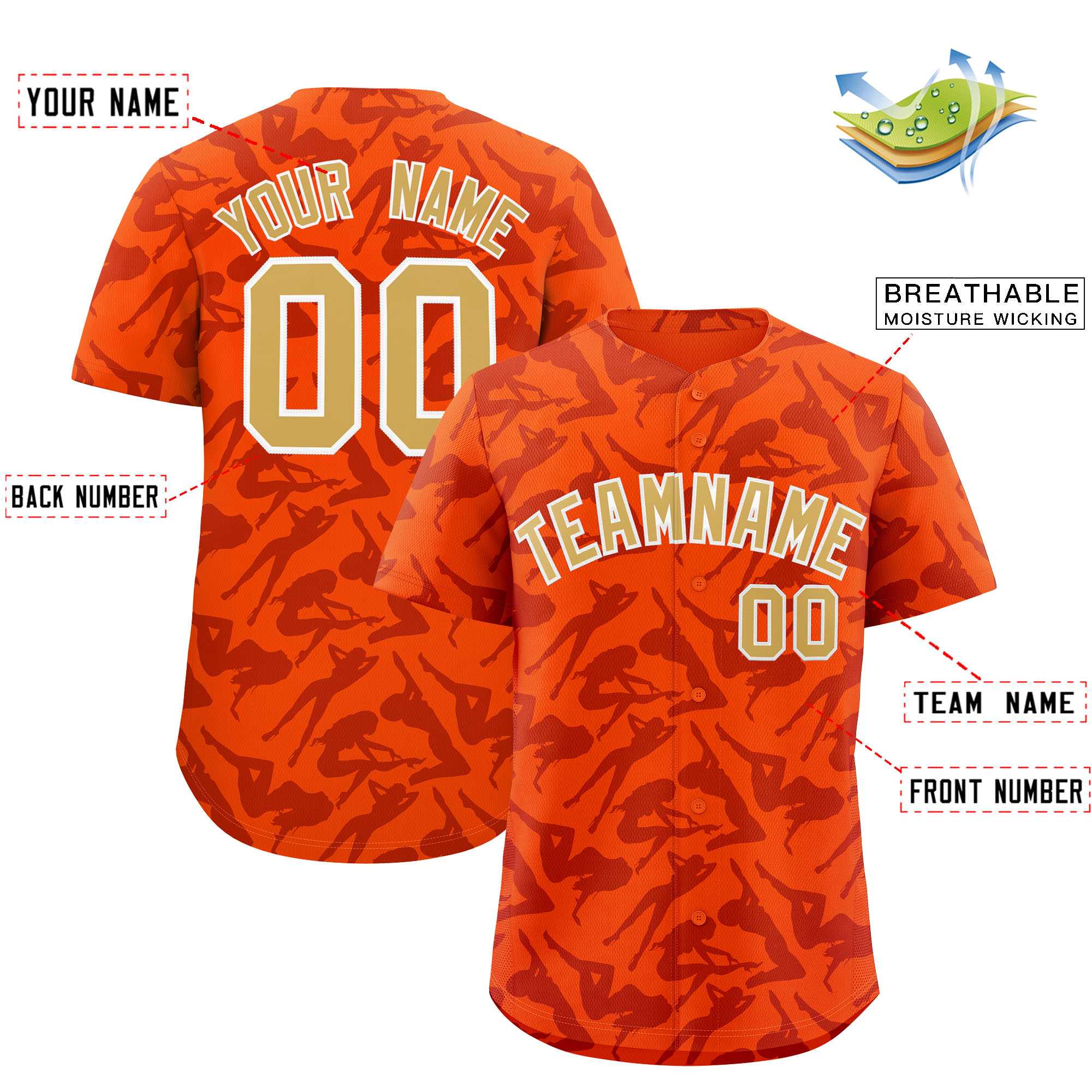 Custom Orange Crimson Playboy Graffiti Pattern Authentic Baseball Jersey