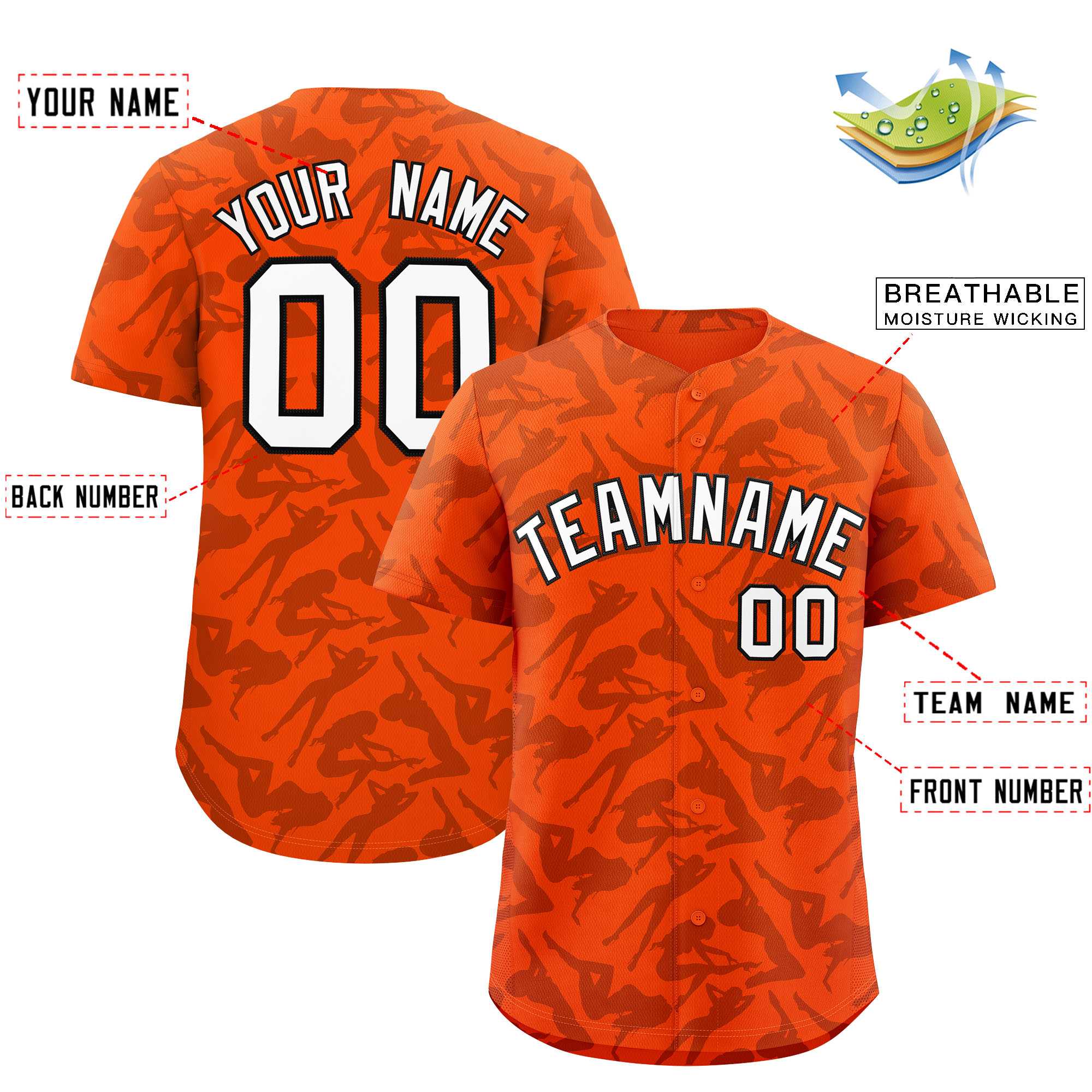 Custom Orange Black Playboy Graffiti Pattern Authentic Baseball Jersey