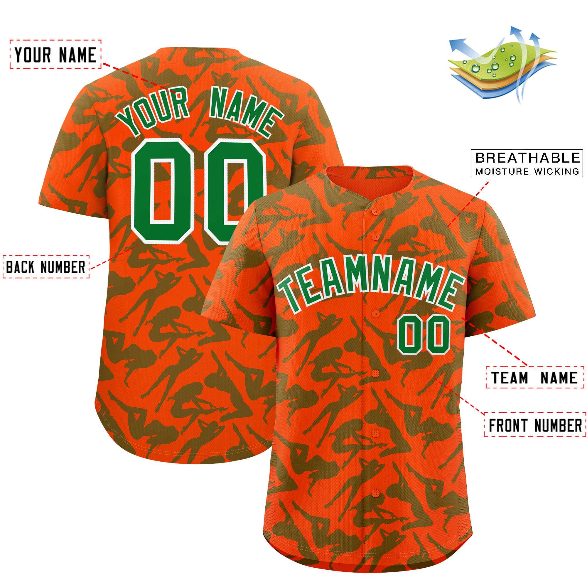 Custom Orange Kelly Green Playboy Graffiti Pattern Authentic Baseball Jersey