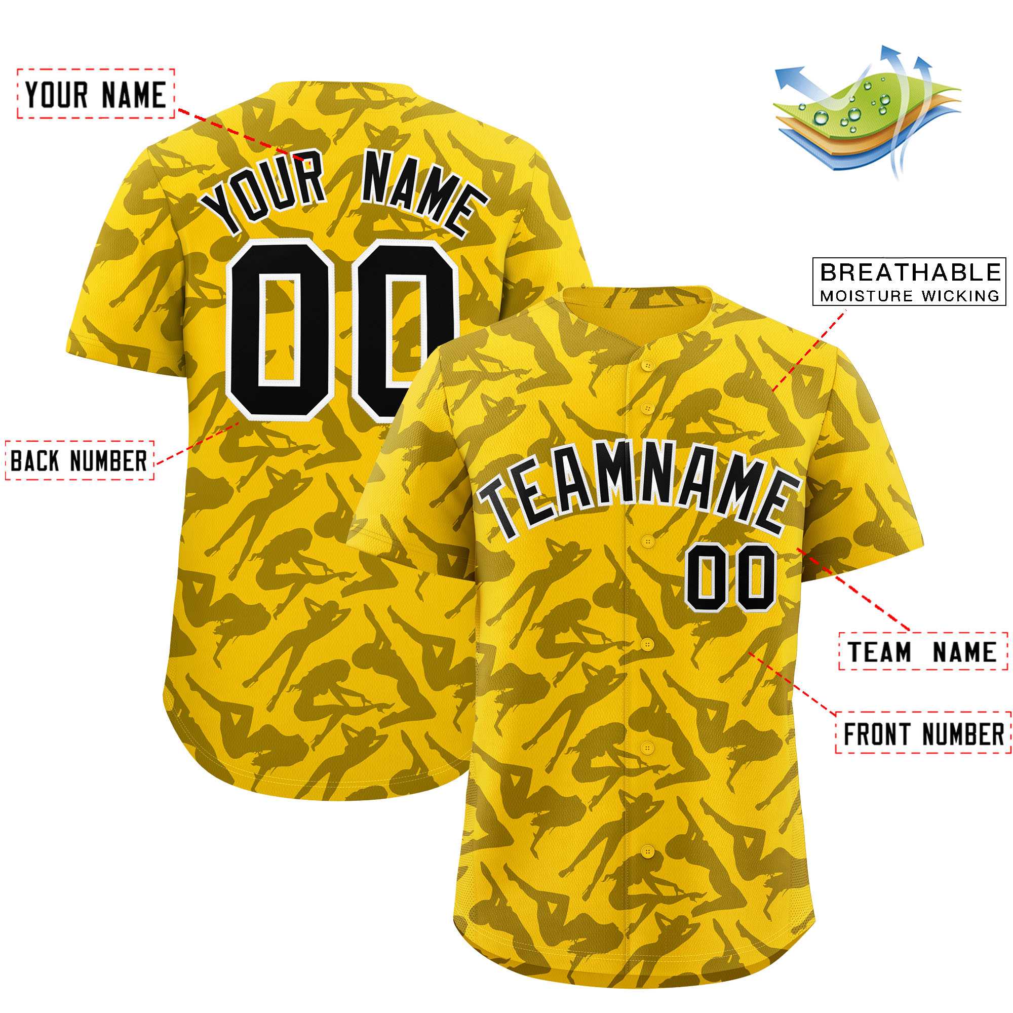 Custom Gold Black Playboy Graffiti Pattern Authentic Baseball Jersey