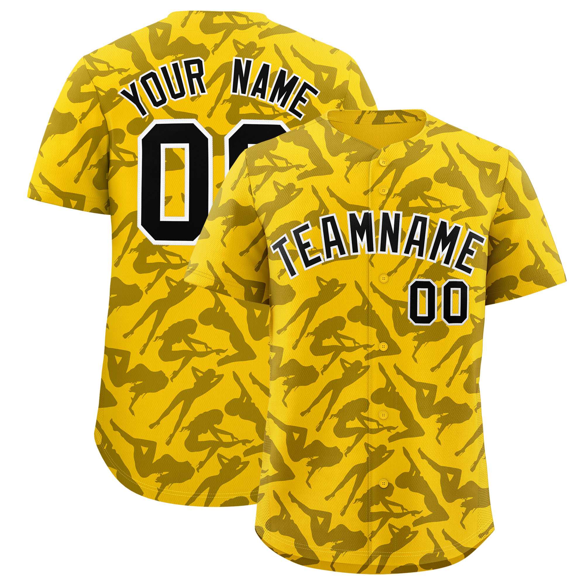 Custom Gold Black Playboy Graffiti Pattern Authentic Baseball Jersey