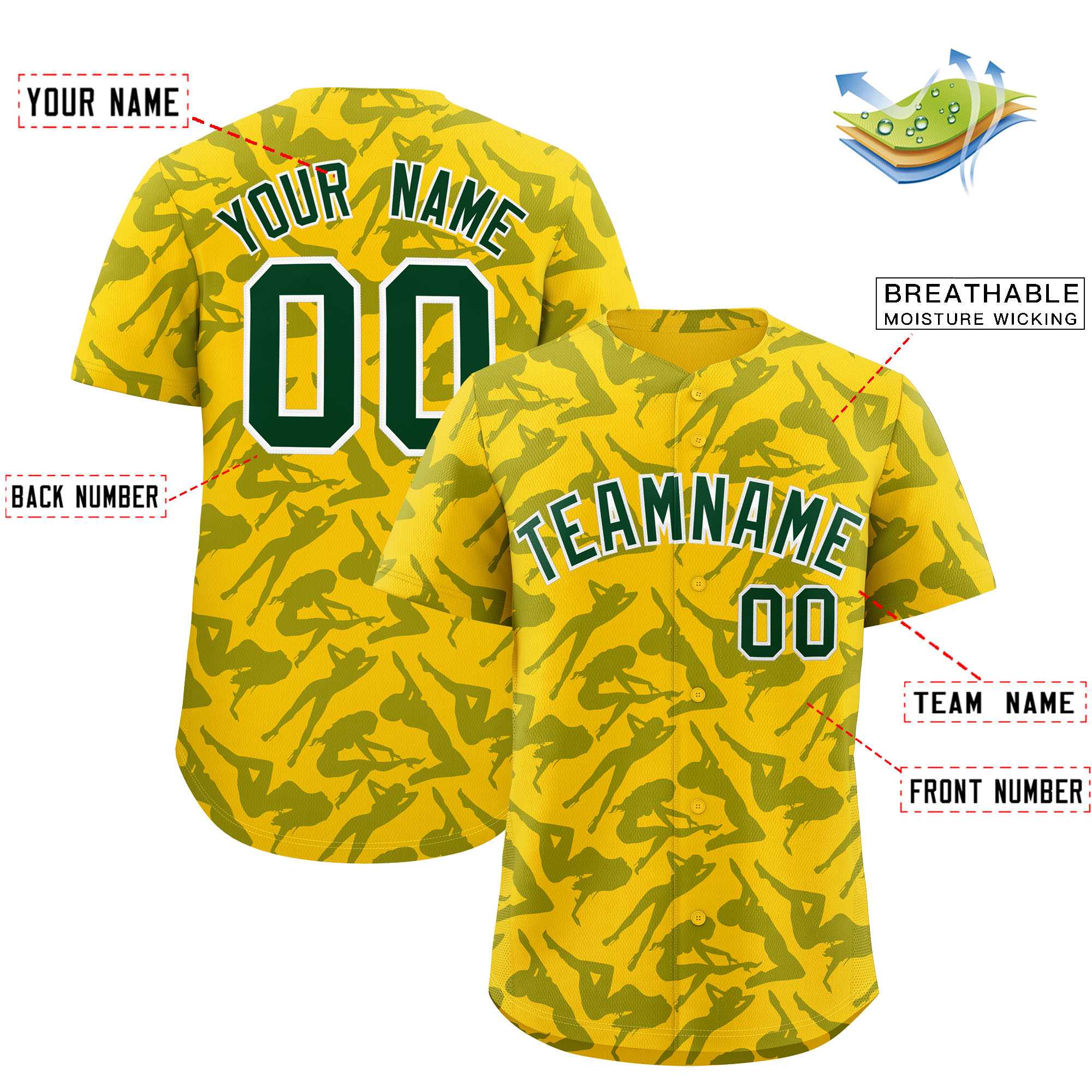 Custom Gold Green Playboy Graffiti Pattern Authentic Baseball Jersey