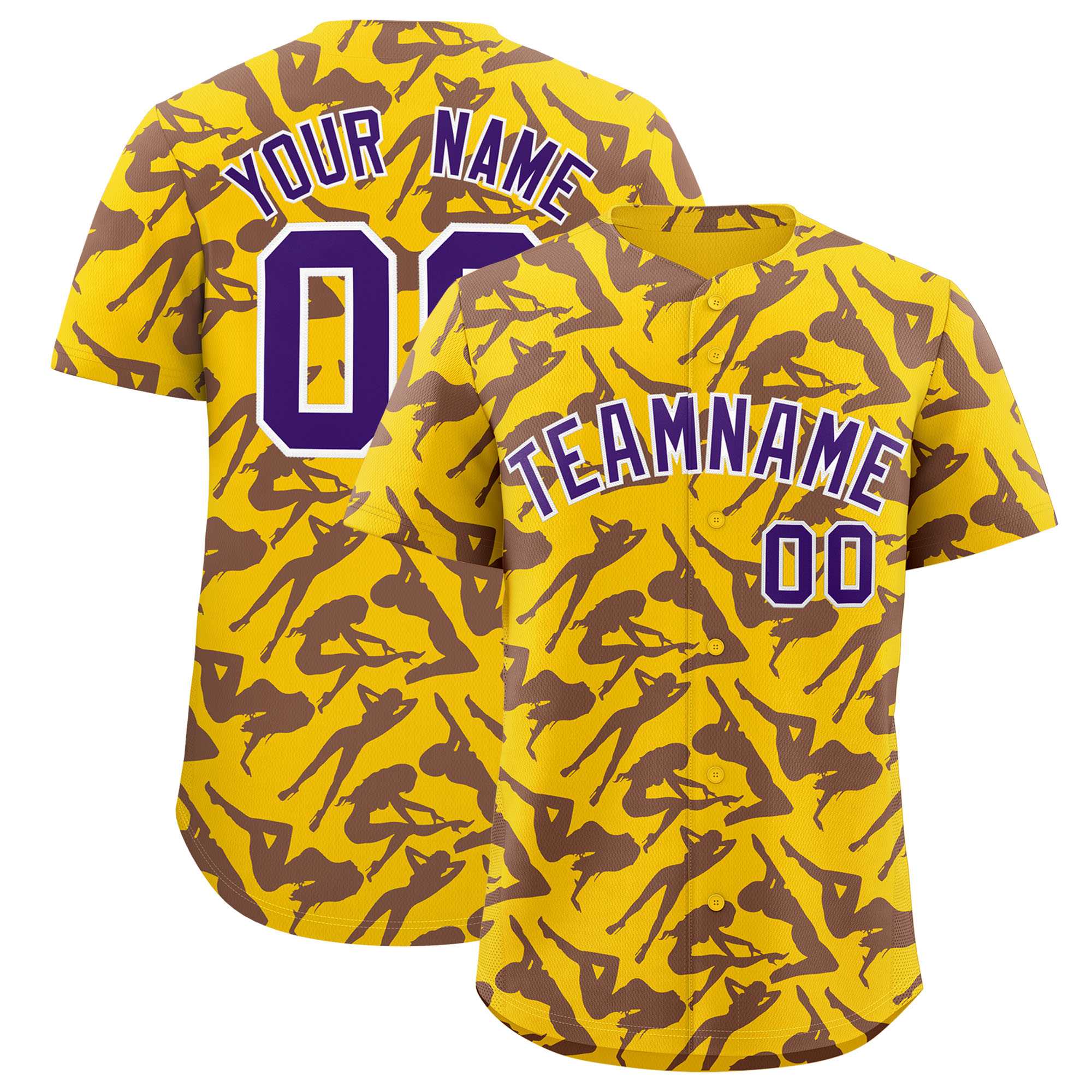 Custom Gold Purple Playboy Graffiti Pattern Authentic Baseball Jersey