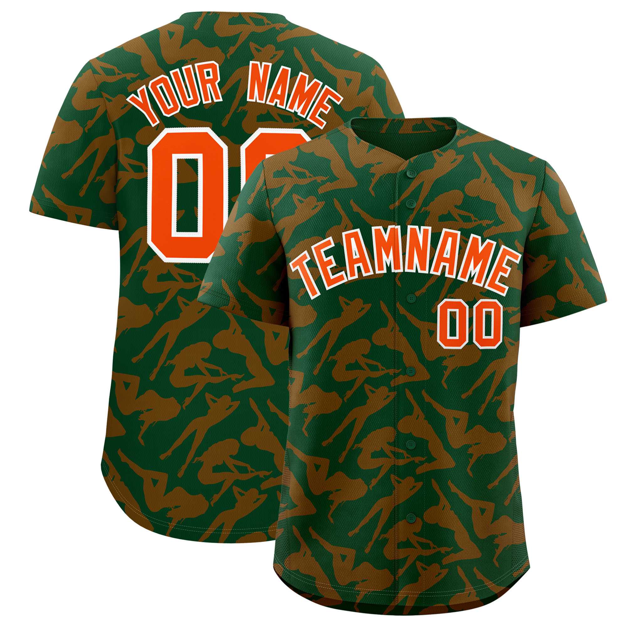 Custom Green Orange Playboy Graffiti Pattern Authentic Baseball Jersey