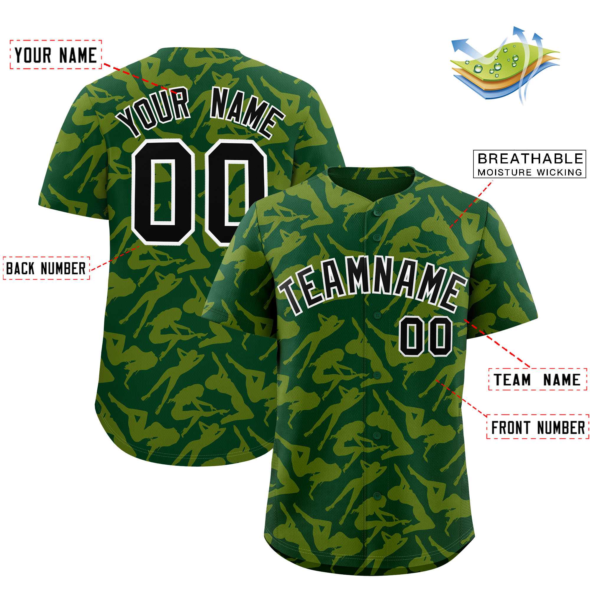 Custom Green Gold Playboy Graffiti Pattern Authentic Baseball Jersey