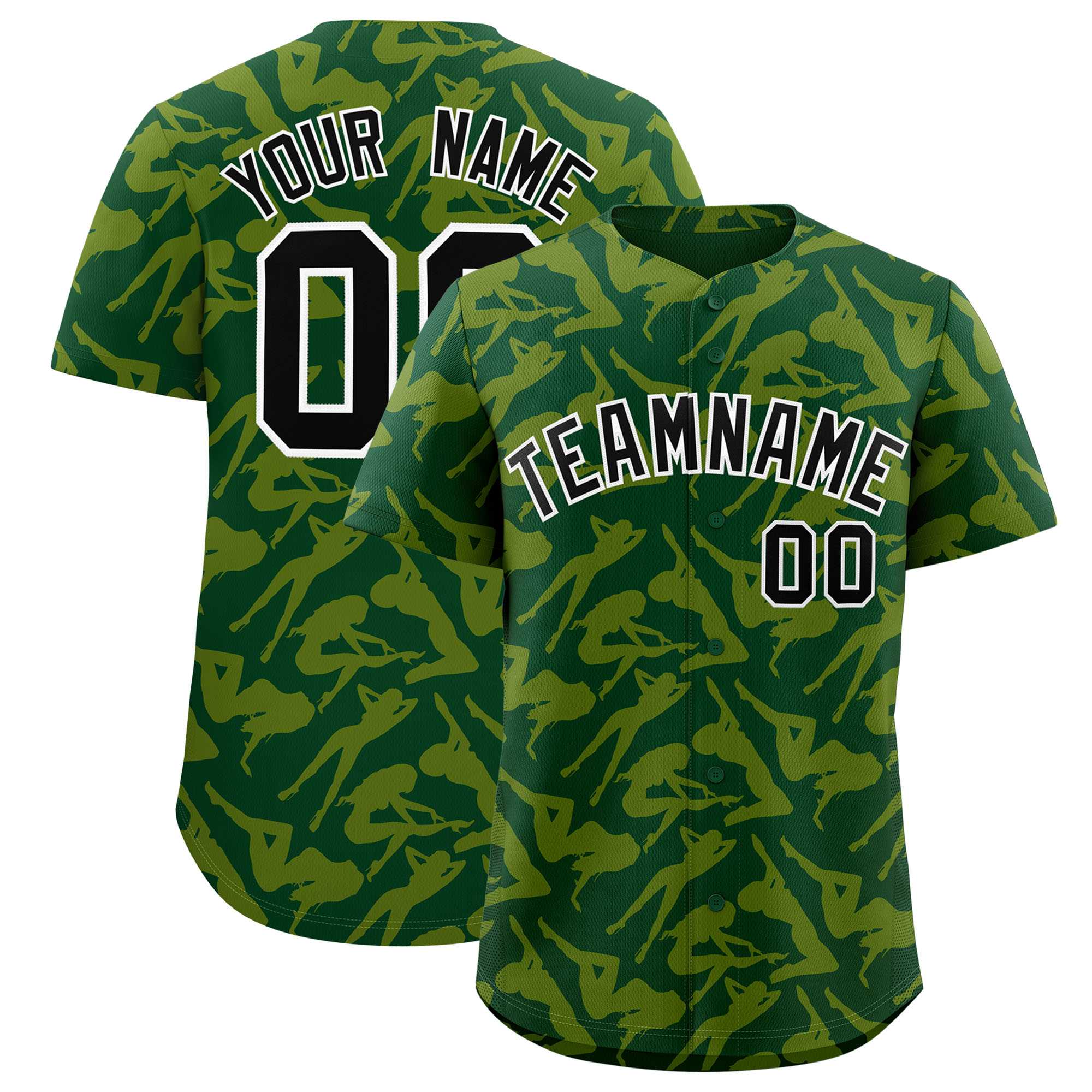 Custom Green Gold Playboy Graffiti Pattern Authentic Baseball Jersey