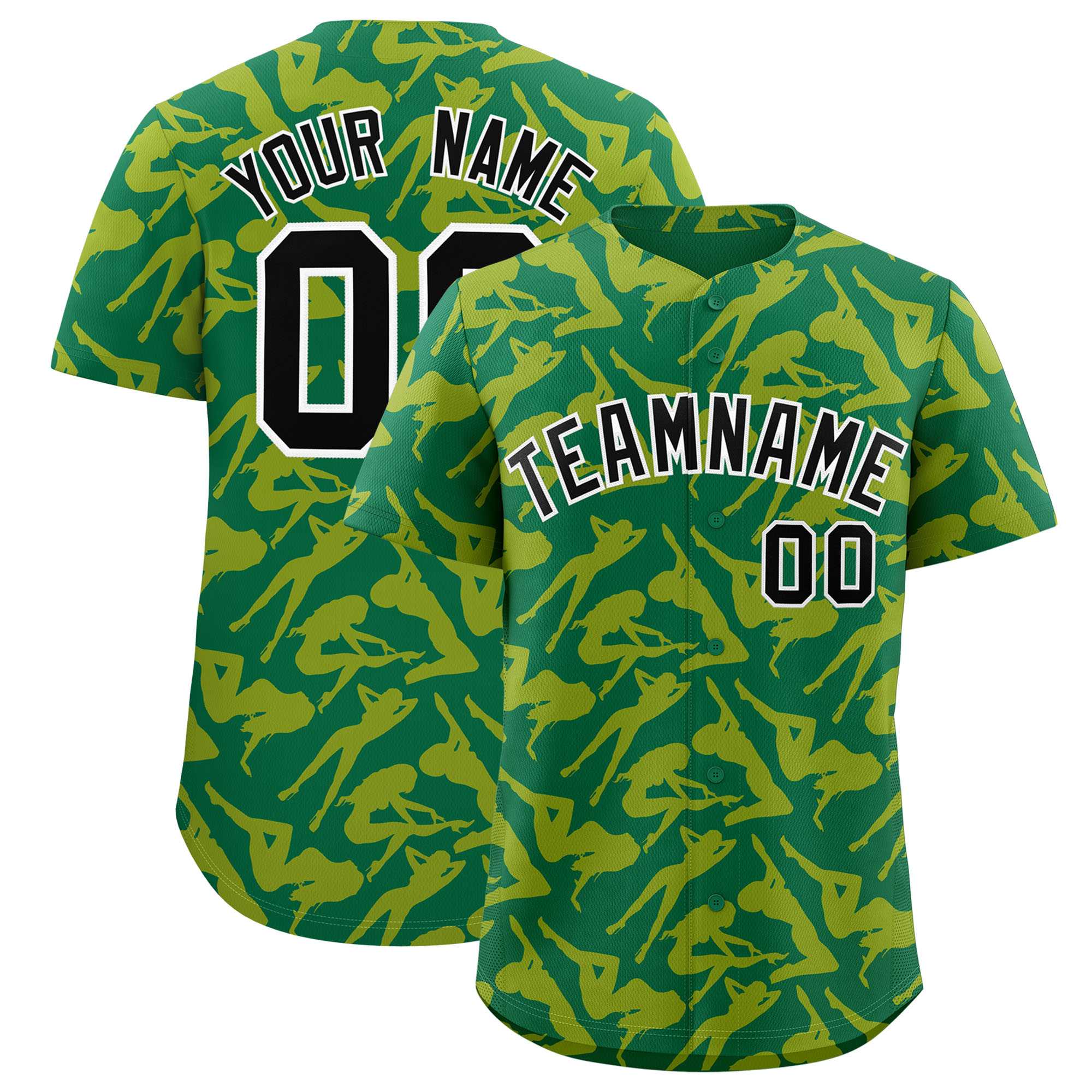 Custom Kelly Green Gold Playboy Graffiti Pattern Authentic Baseball Jersey