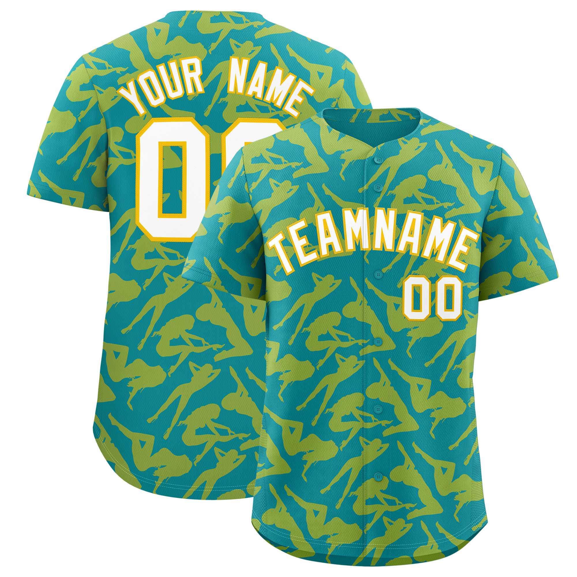 Custom Teal Gold Playboy Graffiti Pattern Authentic Baseball Jersey