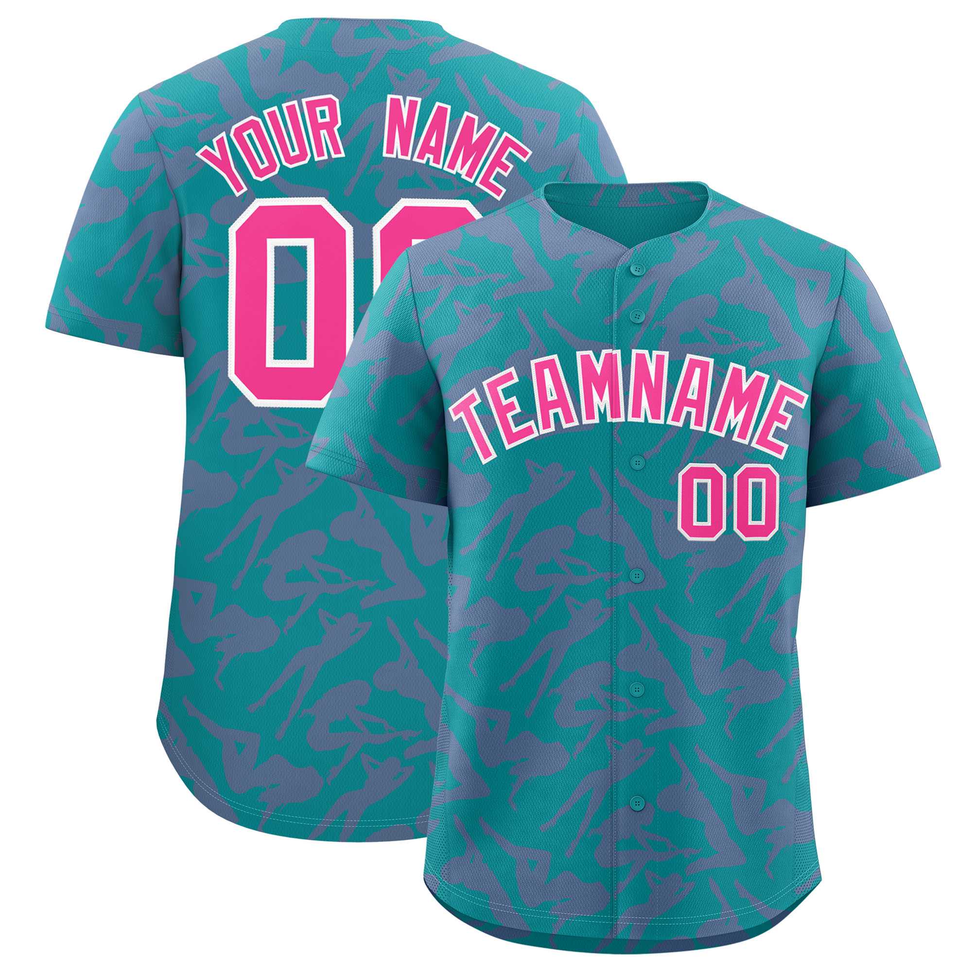 Custom Aqua Pink Playboy Graffiti Pattern Authentic Baseball Jersey