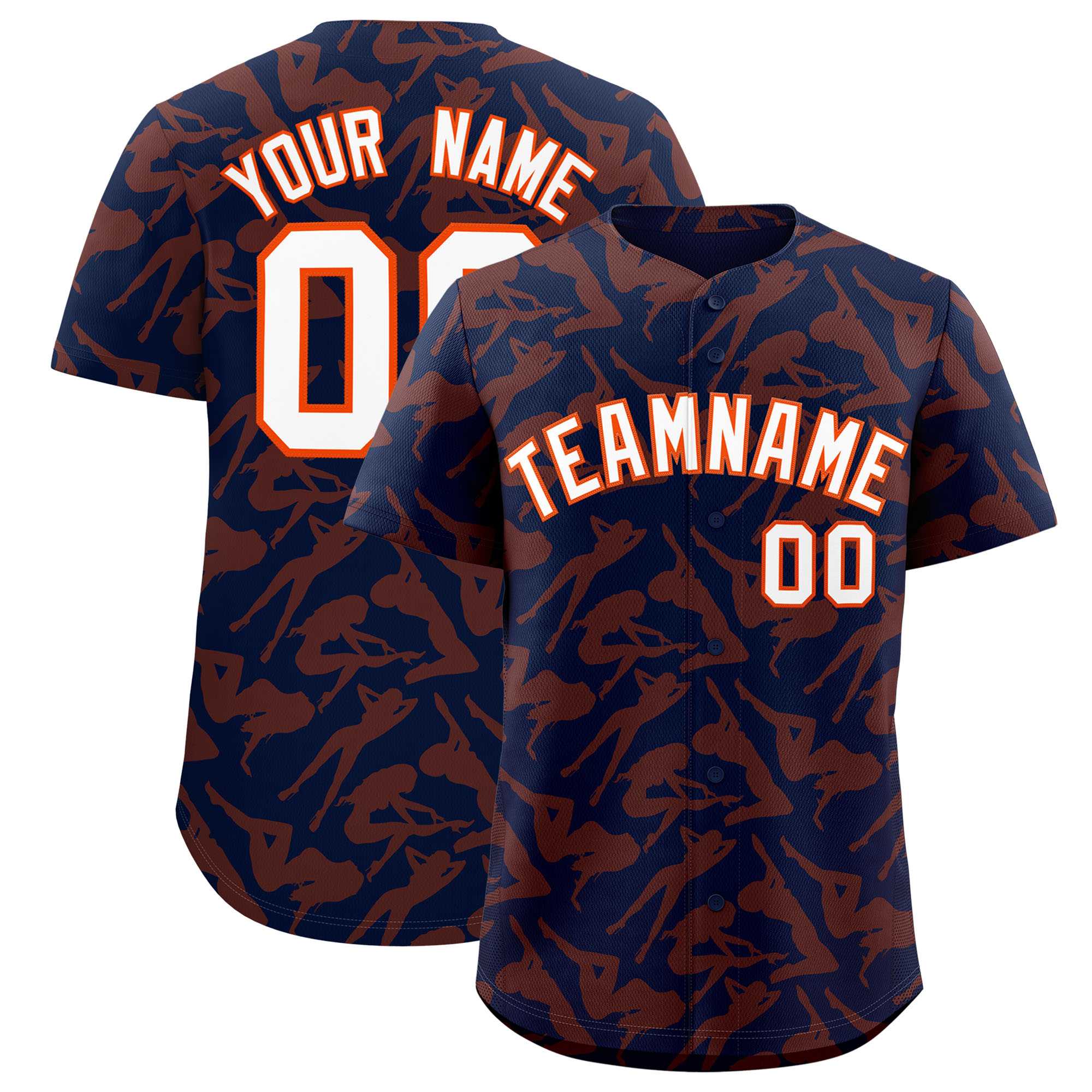 Custom Navy Orange Playboy Graffiti Pattern Authentic Baseball Jersey