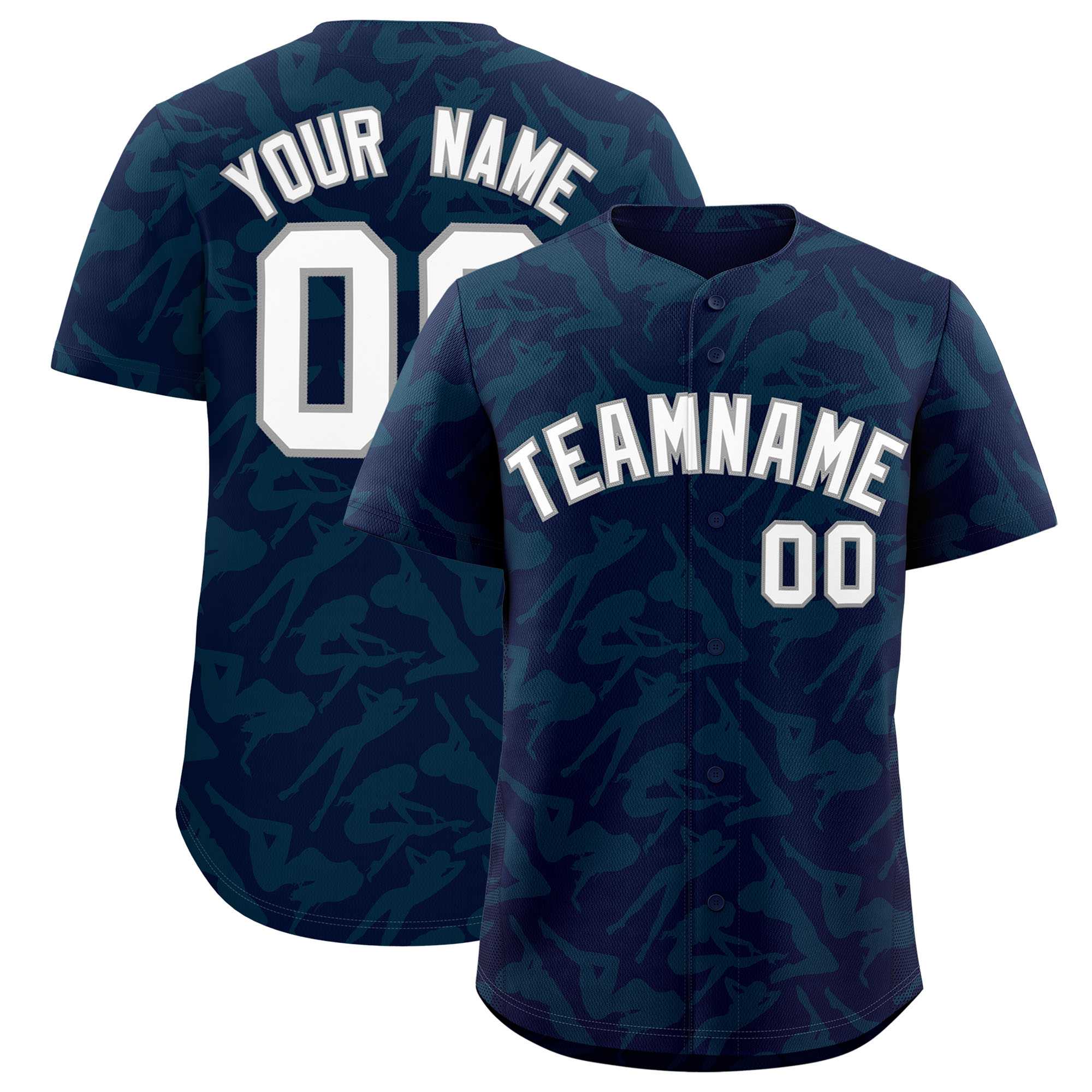 Custom Navy Aqua Playboy Graffiti Pattern Authentic Baseball Jersey