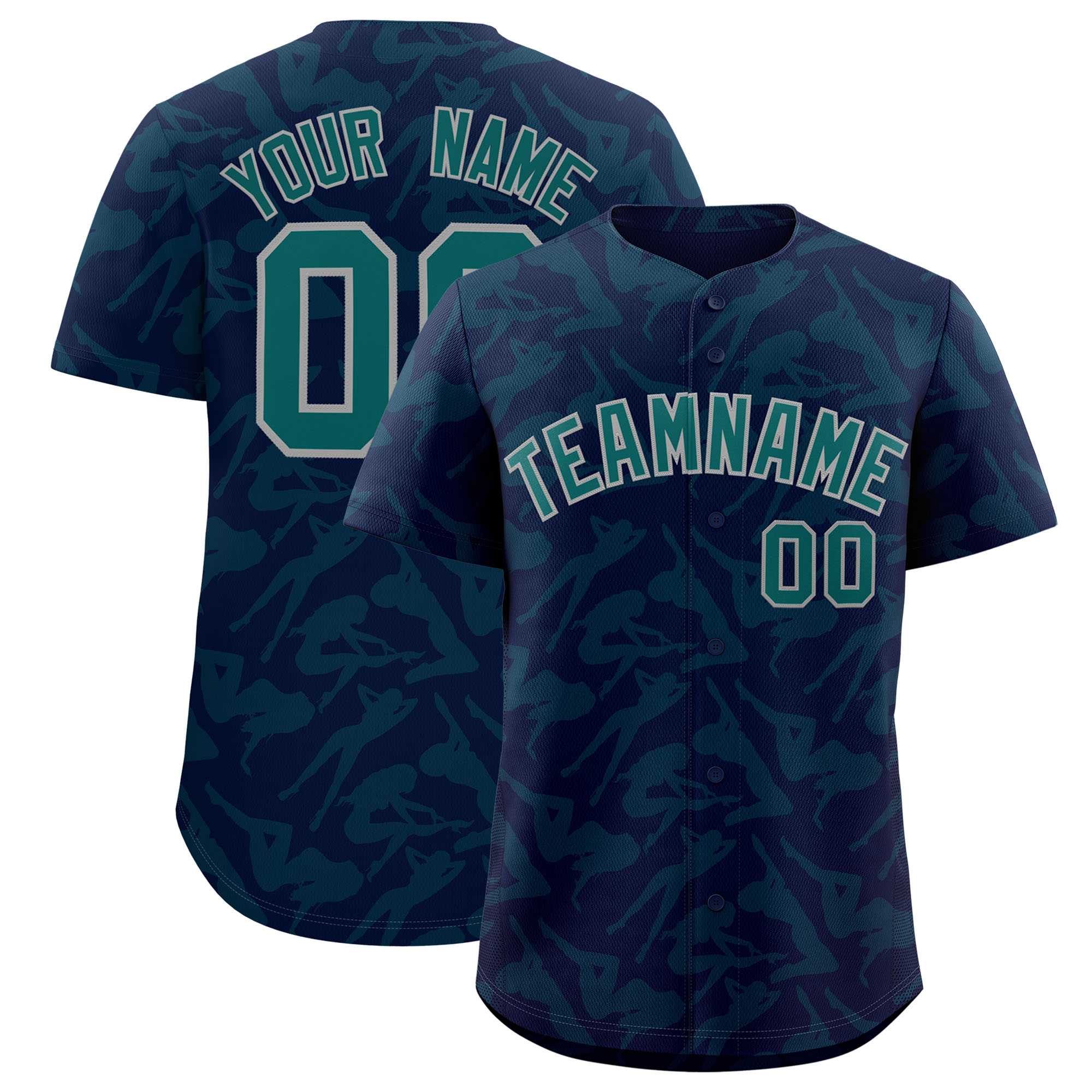 Custom Navy Aqua Playboy Graffiti Pattern Authentic Baseball Jersey