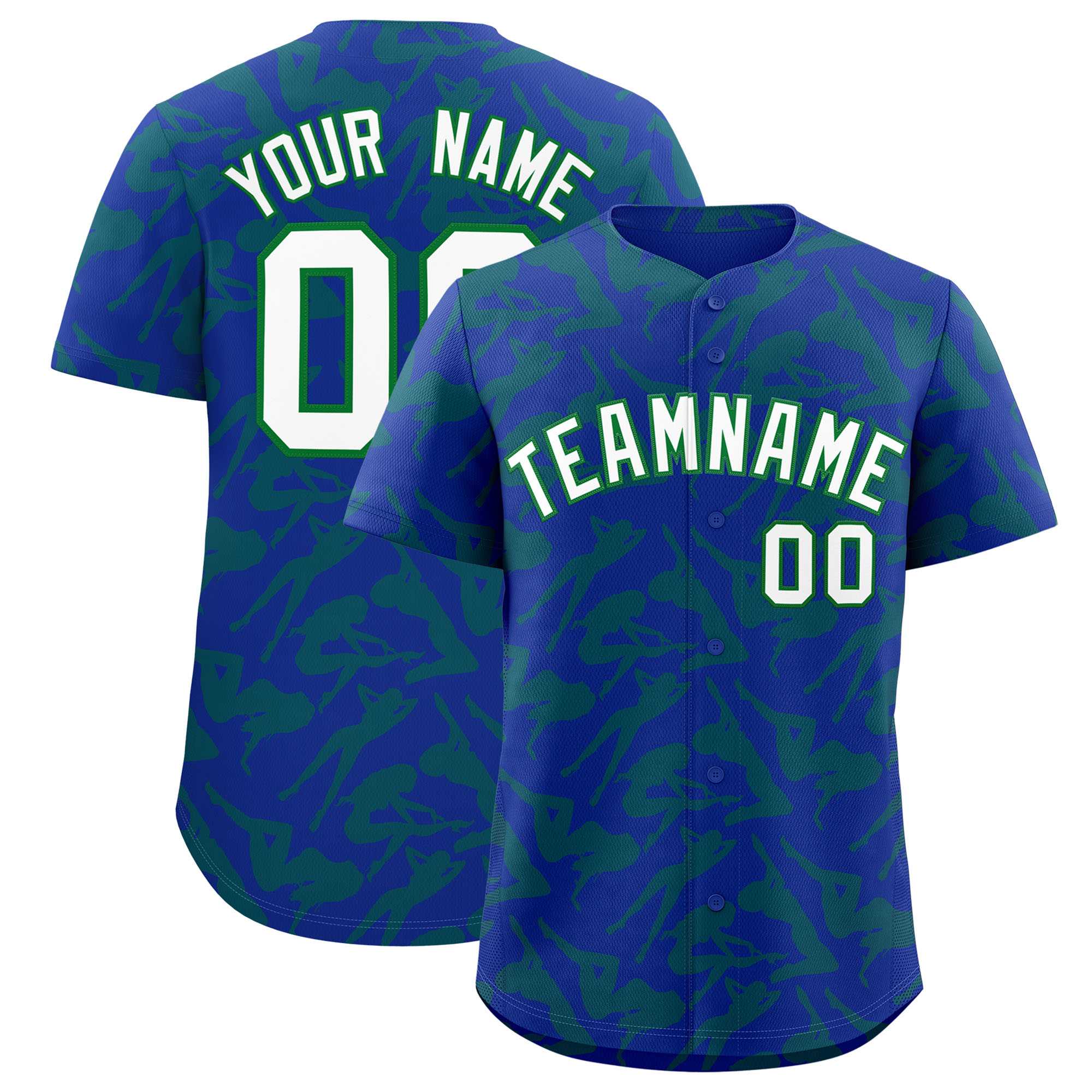 Custom Royal Kelly Green Playboy Graffiti Pattern Authentic Baseball Jersey