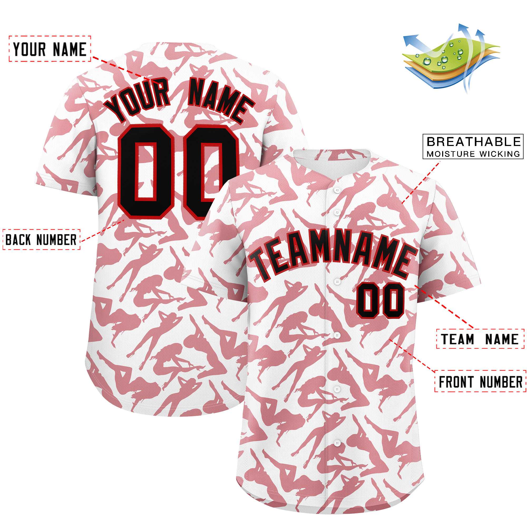 Custom White Red Playboy Graffiti Pattern Authentic Baseball Jersey