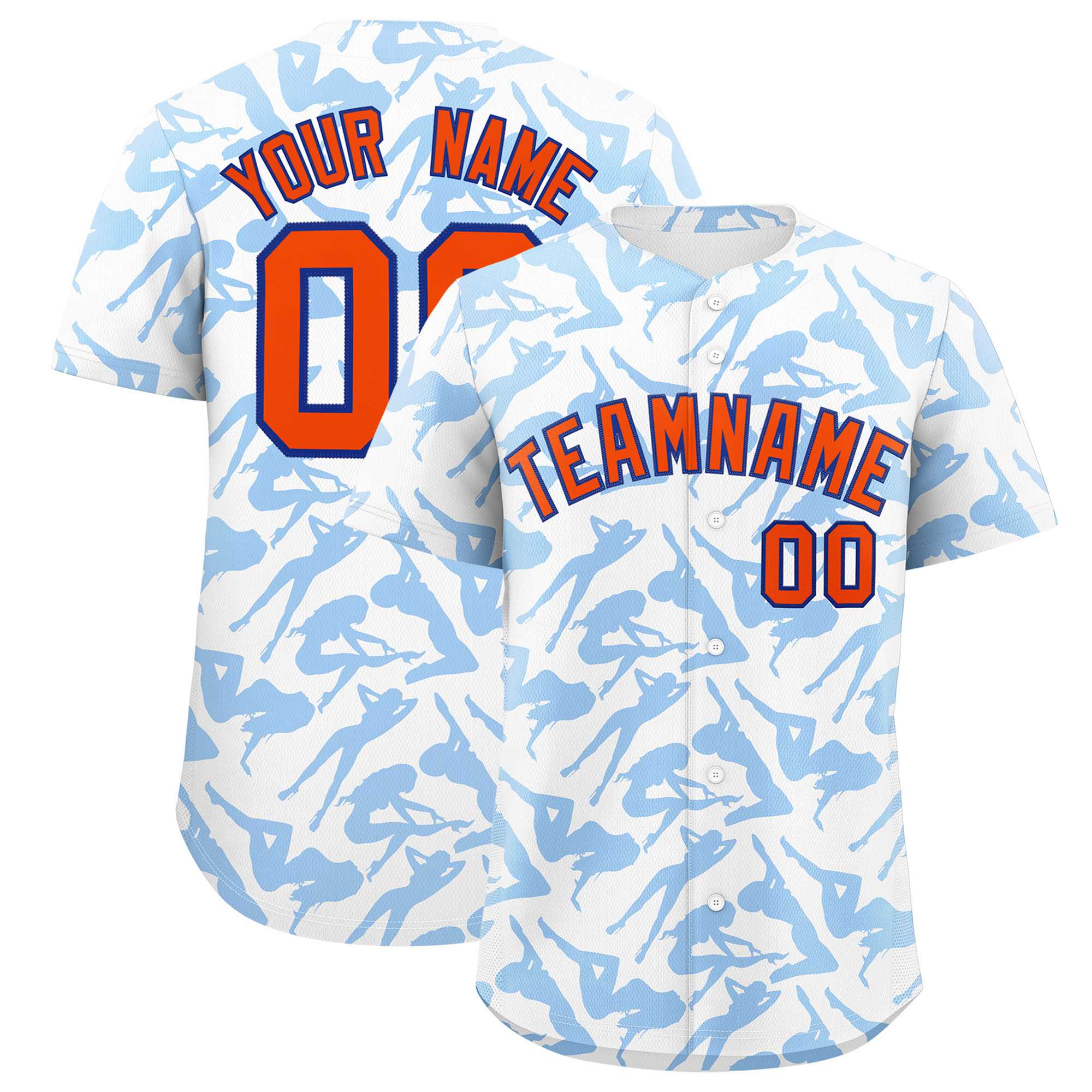 Custom White Powder Blue Playboy Graffiti Pattern Authentic Baseball Jersey