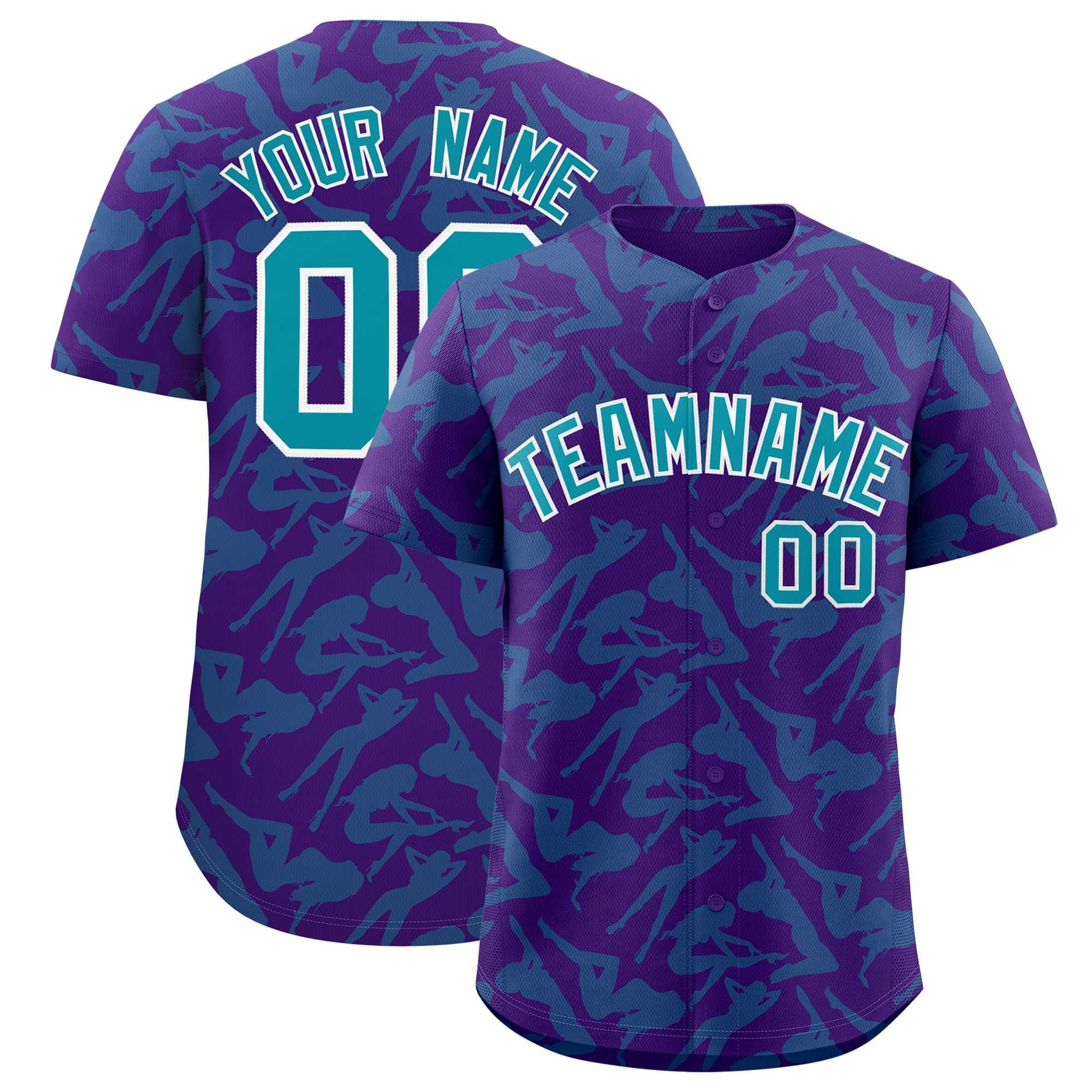 Custom Purple Aqua Playboy Graffiti Pattern Authentic Baseball Jersey