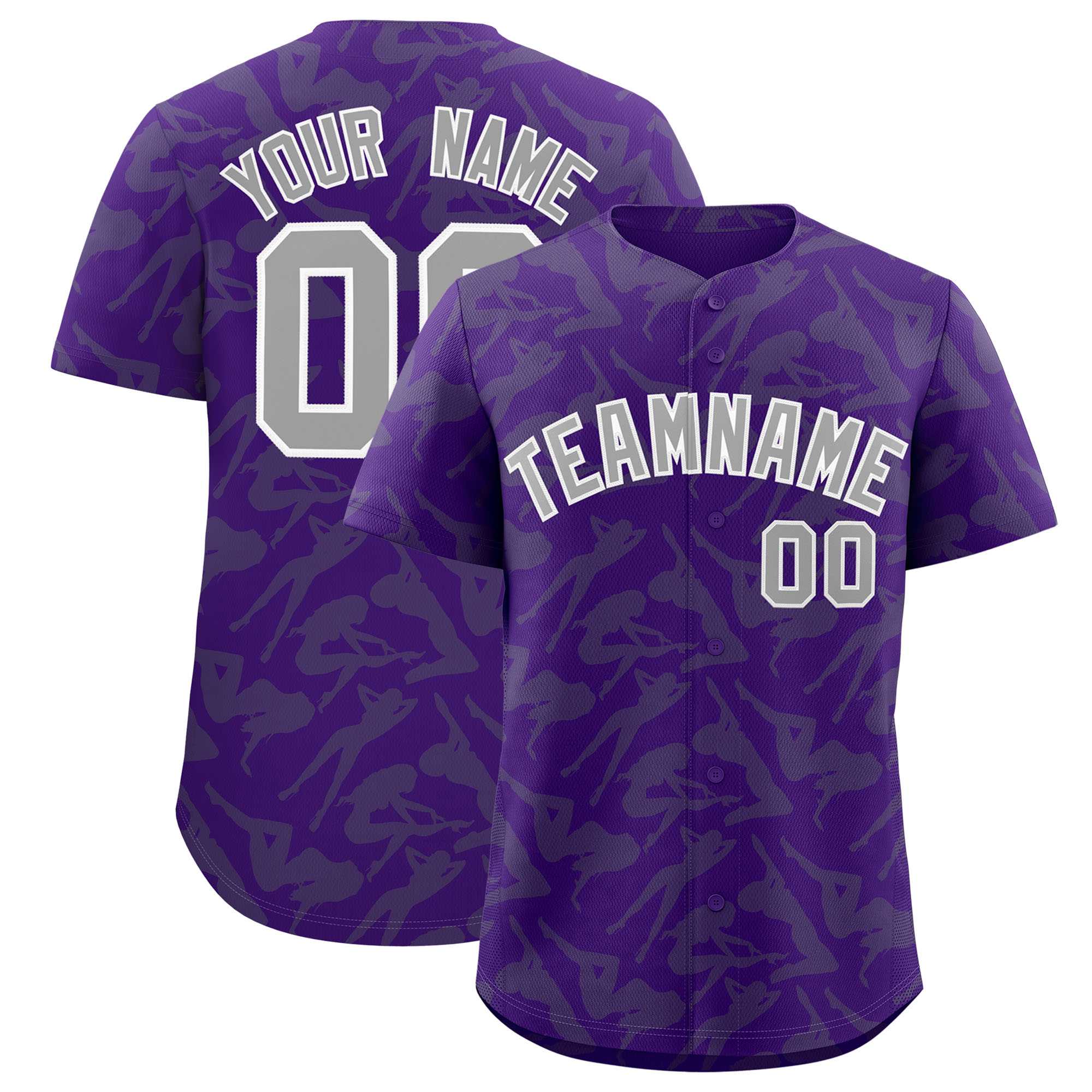 Custom Purple Gray Playboy Graffiti Pattern Authentic Baseball Jersey