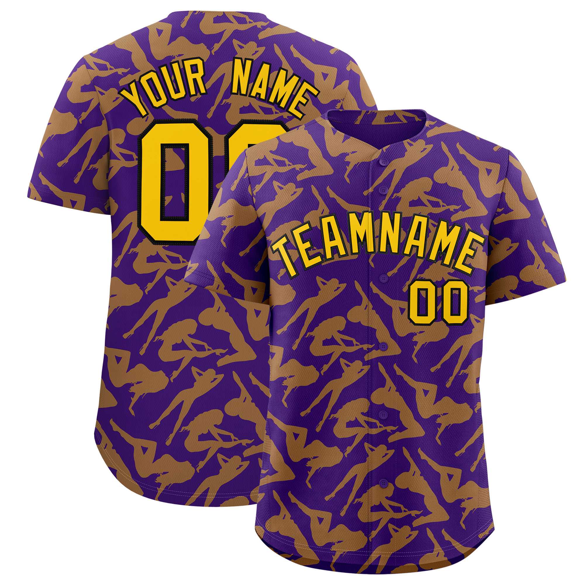 Custom Purple Yellow Playboy Graffiti Pattern Authentic Baseball Jersey