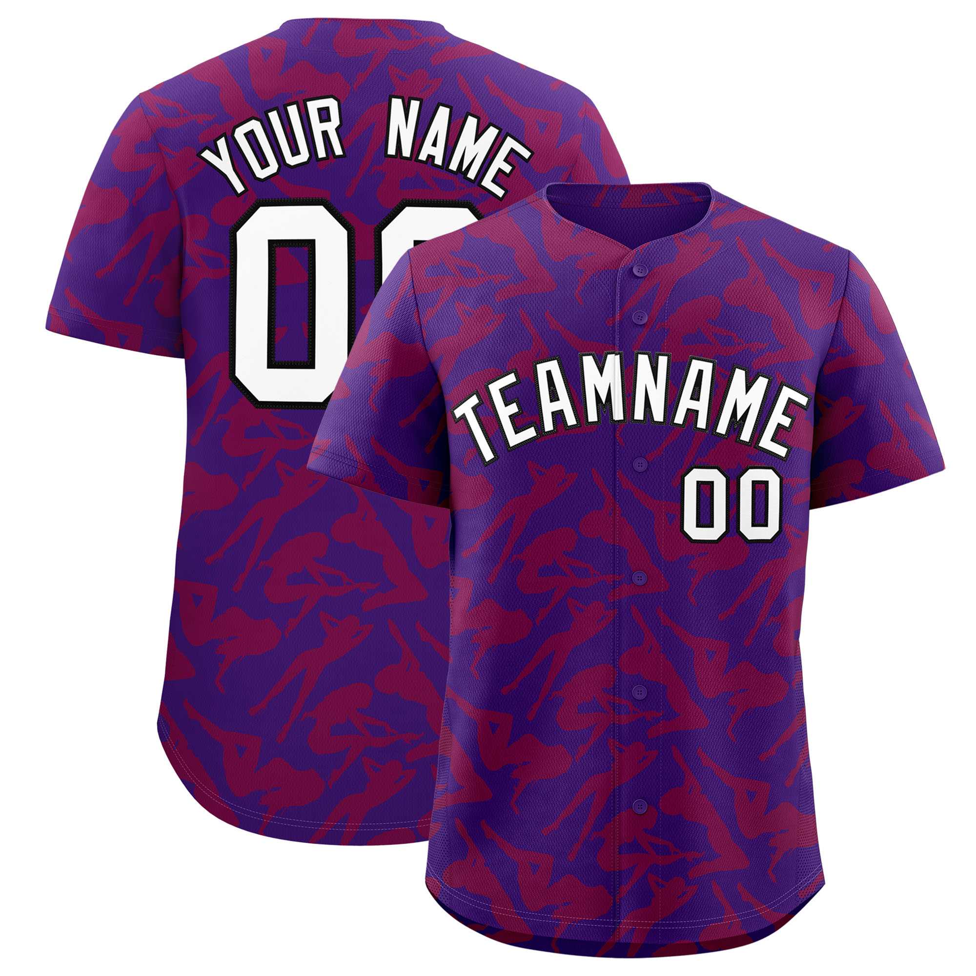 Custom Purple Red Playboy Graffiti Pattern Authentic Baseball Jersey