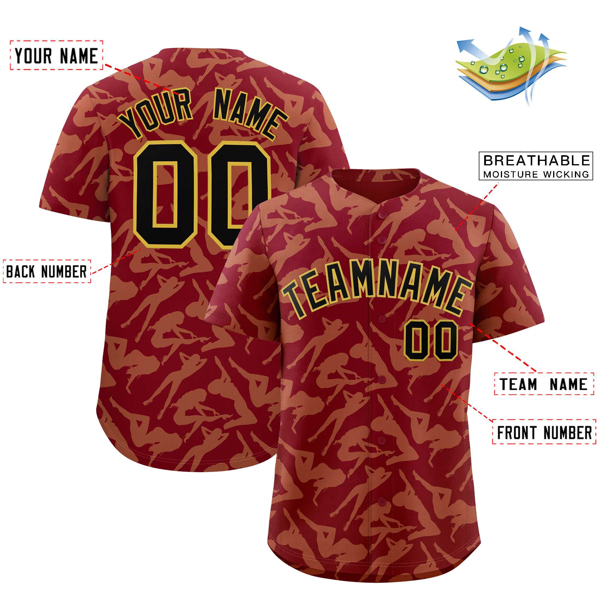 Custom Crimson Khaki Playboy Graffiti Pattern Authentic Baseball Jersey