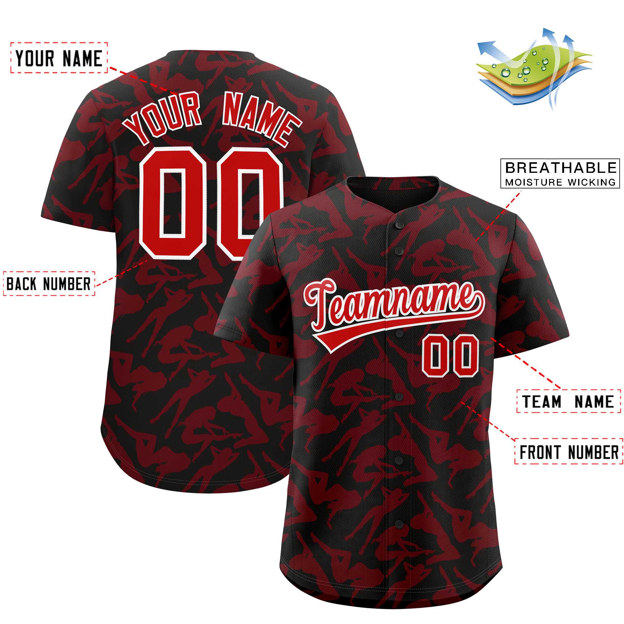 Custom Black Red Playboy Graffiti Pattern Authentic Baseball Jersey